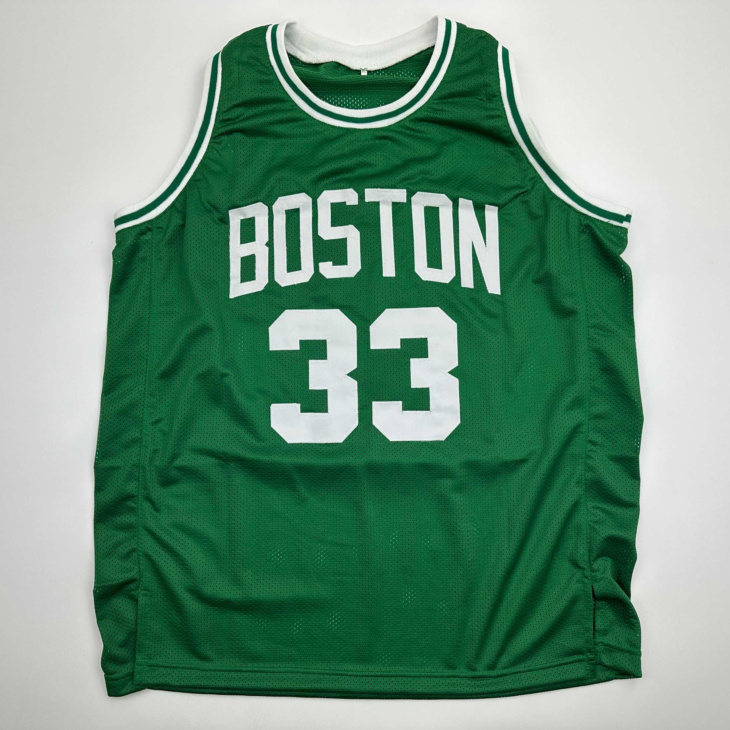 autographed-signed-larry-bird-boston-green-basketball-jersey-beckett-bas-coa-1
