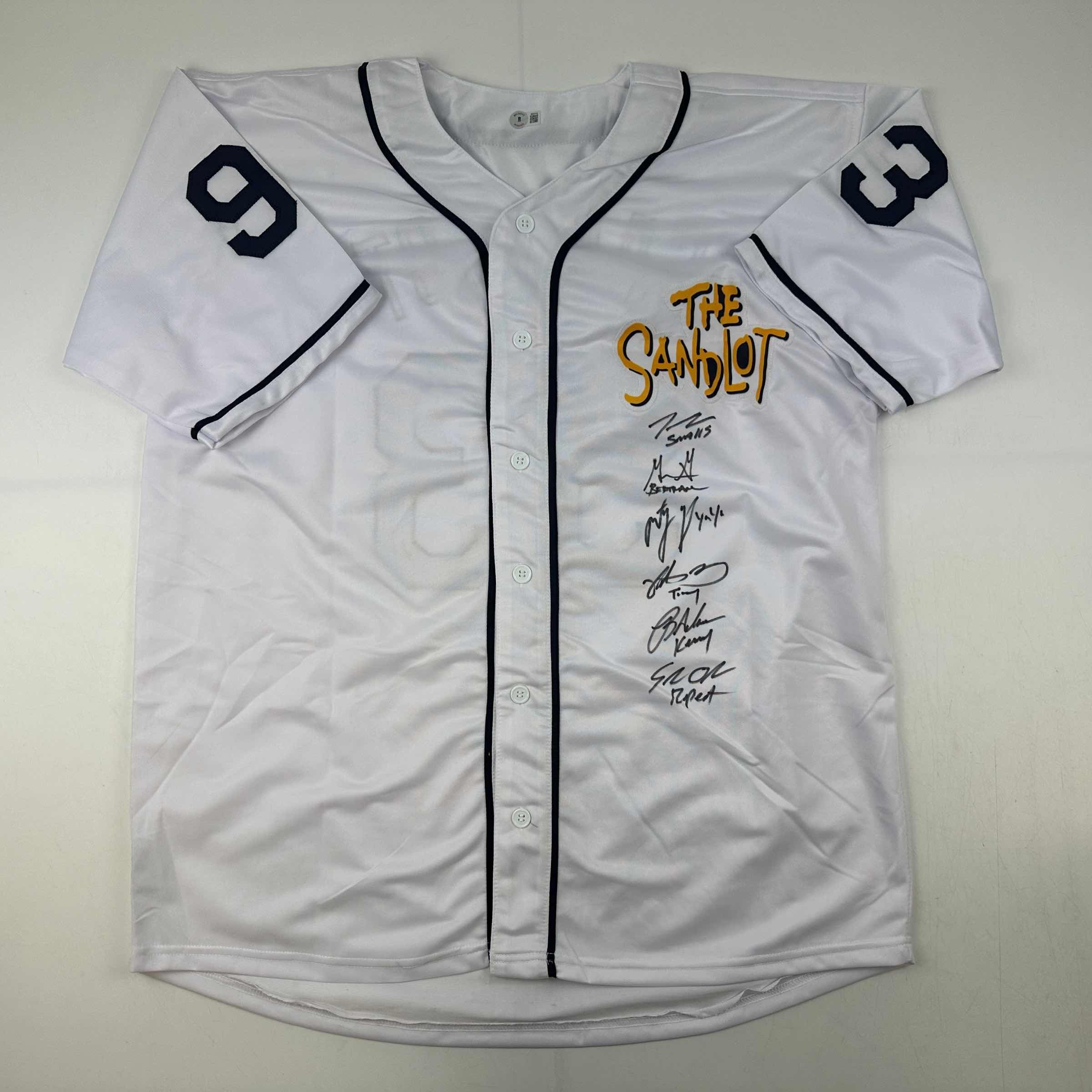 autographed-signed-the-sandlot-movie-6x-cast-member-sigs-white-baseball-jersey-beckett-bas-coa