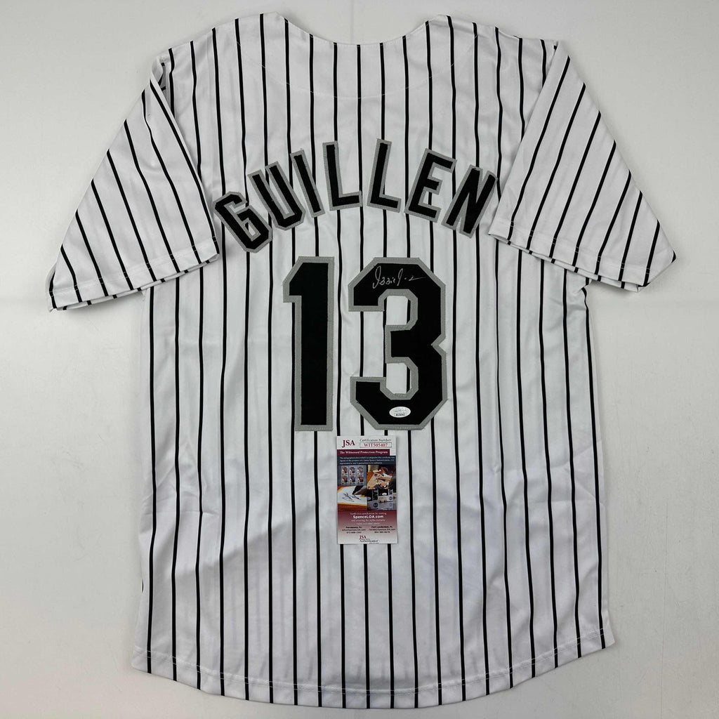 autographed-signed-ozzie-guillen-chicago-pinstripe-baseball-jersey-jsa-coa