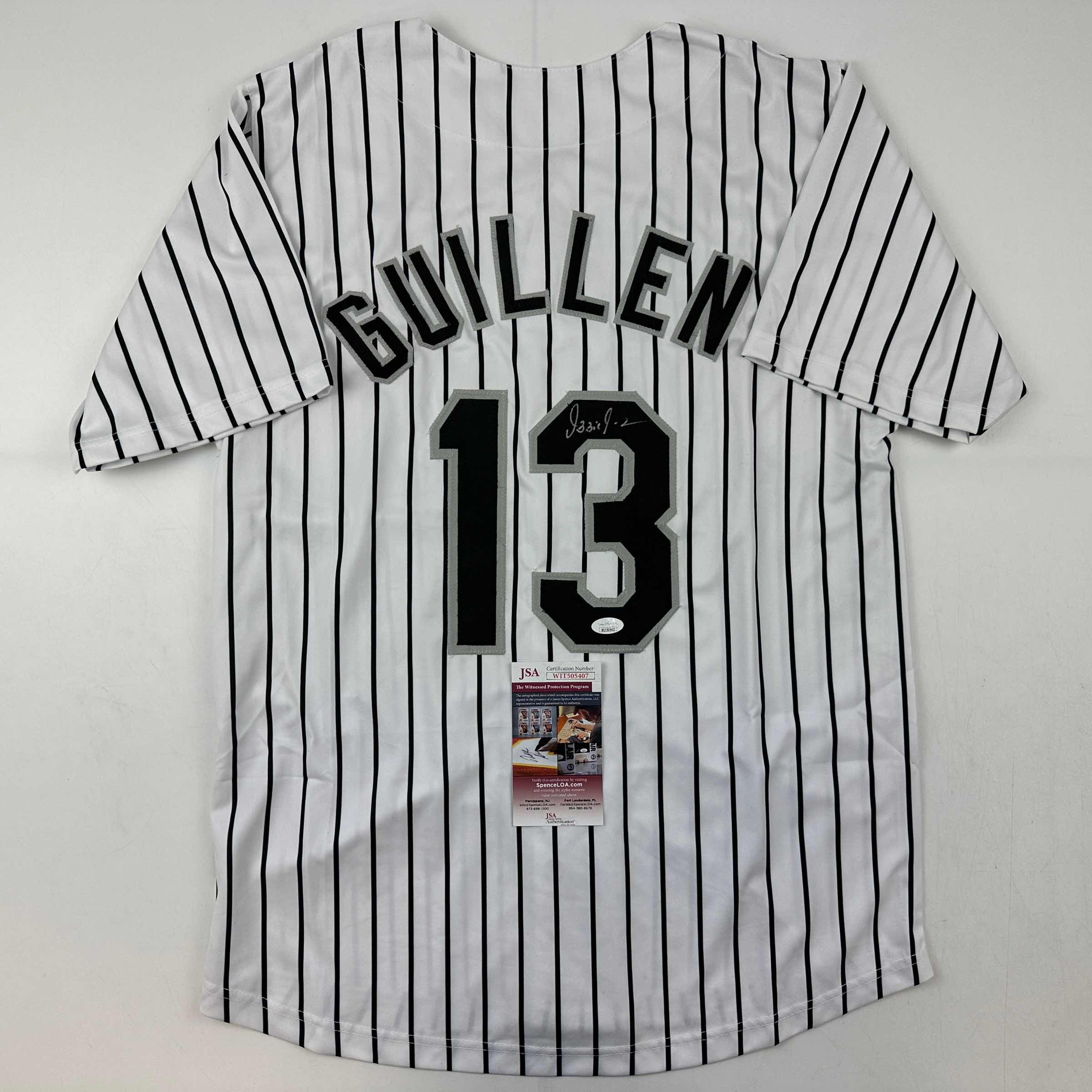 autographed-signed-ozzie-guillen-chicago-pinstripe-baseball-jersey-jsa-coa