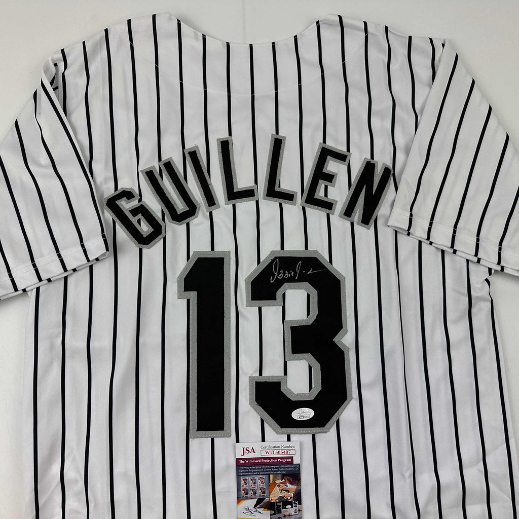 autographed-signed-ozzie-guillen-chicago-pinstripe-baseball-jersey-jsa-coa