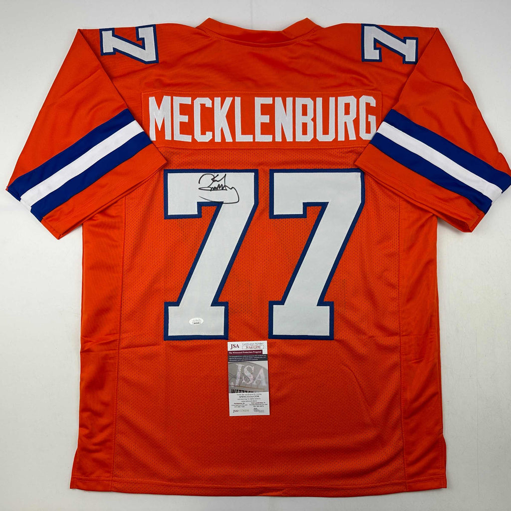 autographed-signed-karl-mecklenburg-denver-orange-football-jersey-jsa-coa