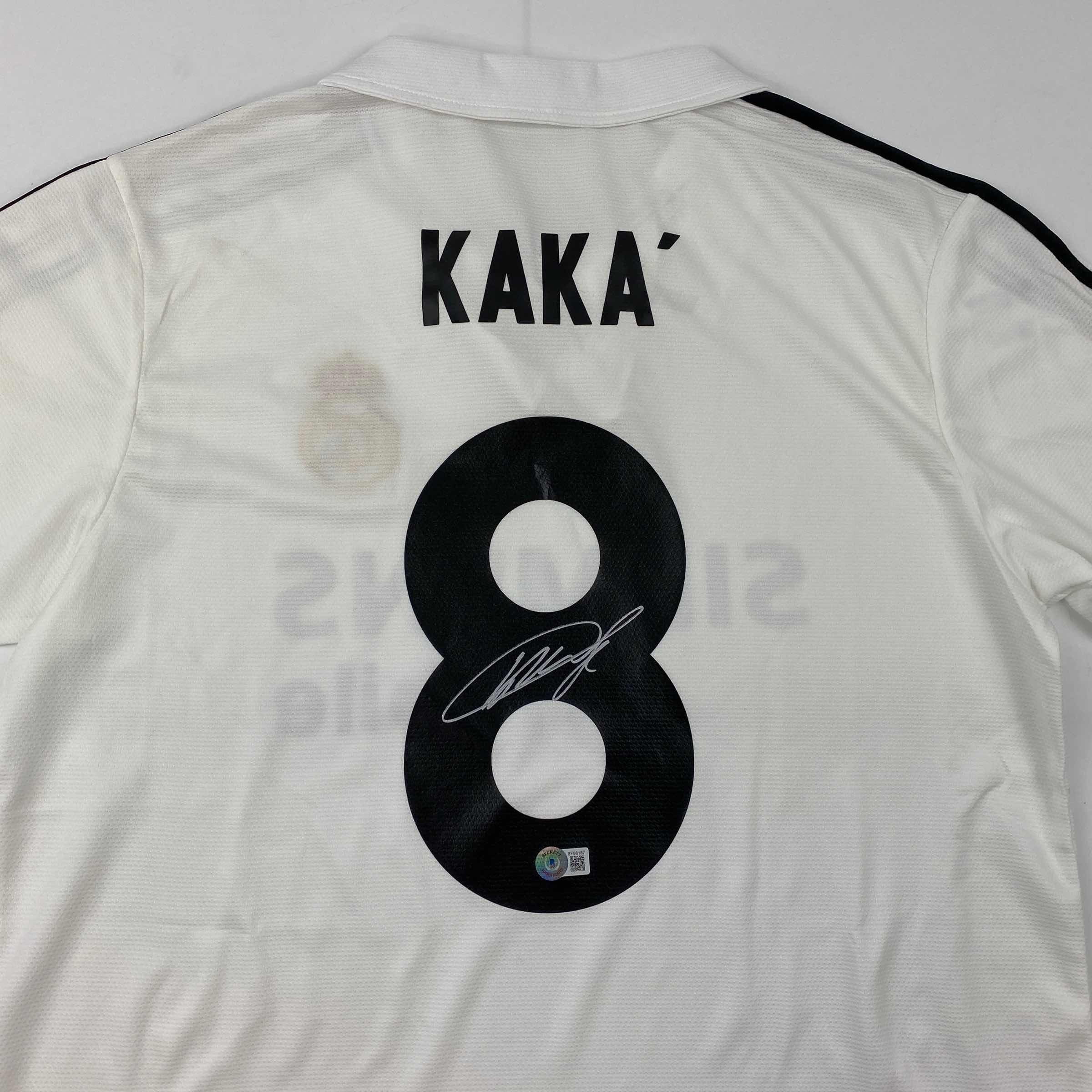 autographed-signed-ricardo-kaka-real-madrid-white-soccer-futbol-jersey-beckett-bas-coa