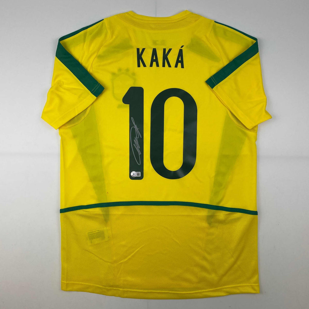 autographed-signed-ricardo-kaka-brazil-yellow-soccer-futbol-jersey-beckett-bas-coa