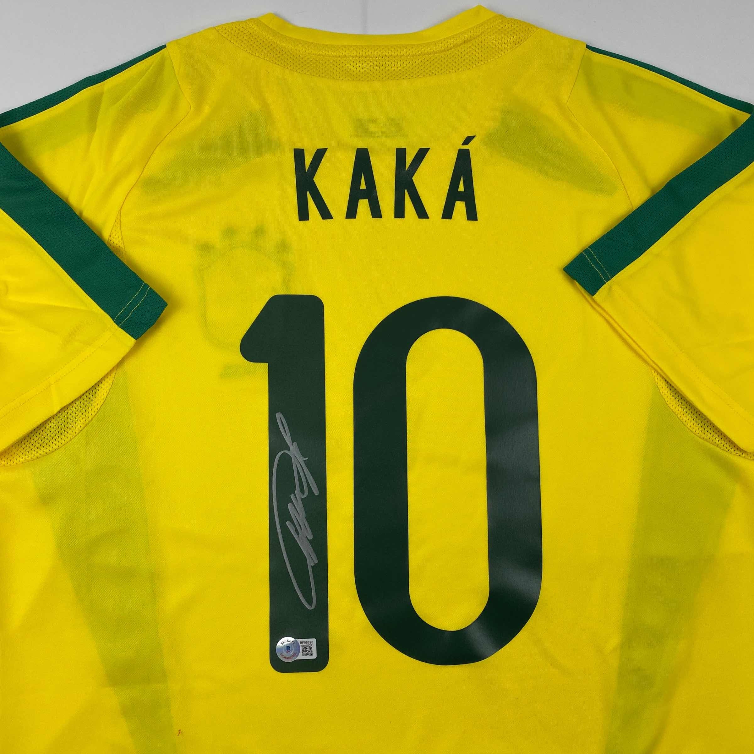 autographed-signed-ricardo-kaka-brazil-yellow-soccer-futbol-jersey-beckett-bas-coa