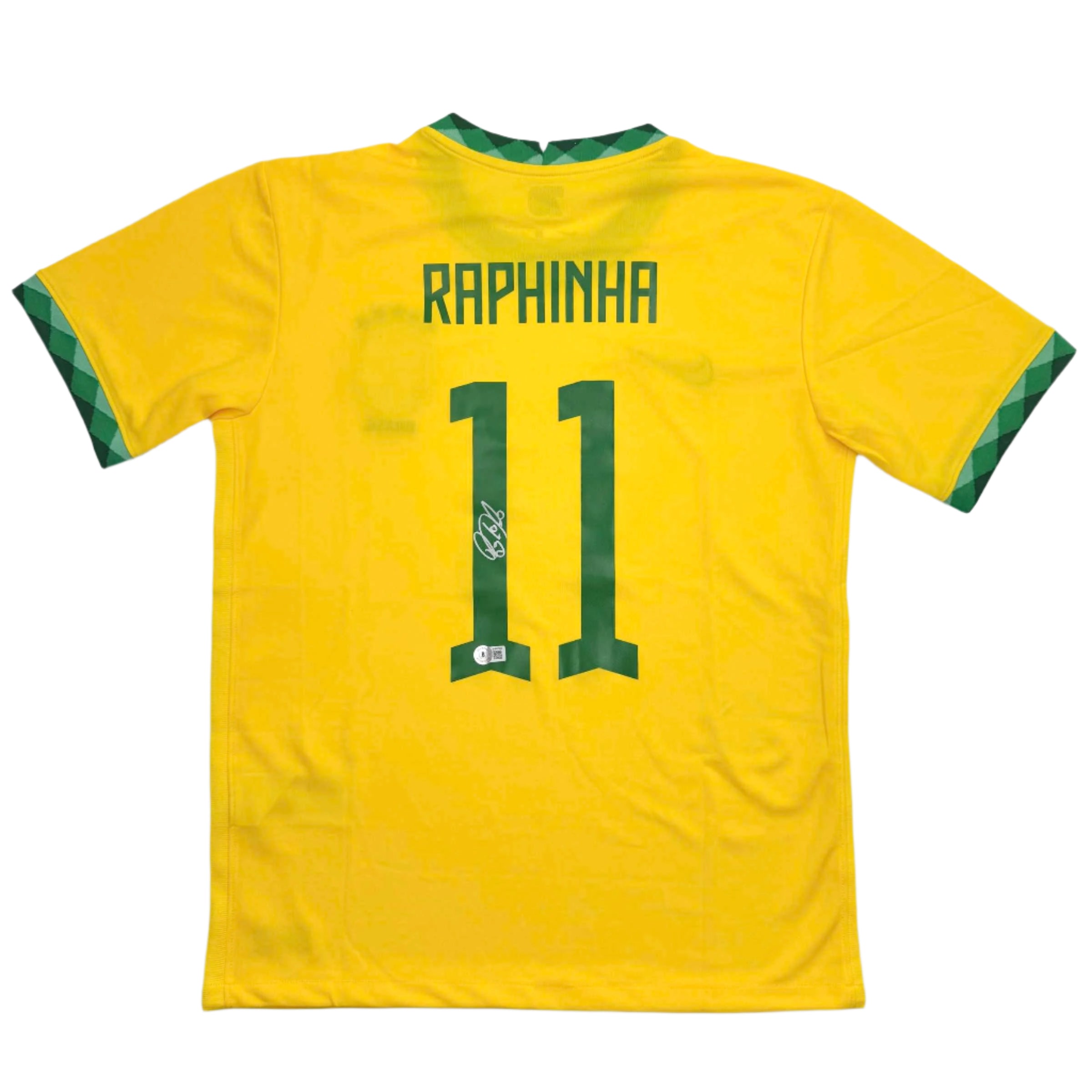 autographed-signed-raphinha-raphael-belloli-brazil-yellow-soccer-jersey-beckett-bas-coa