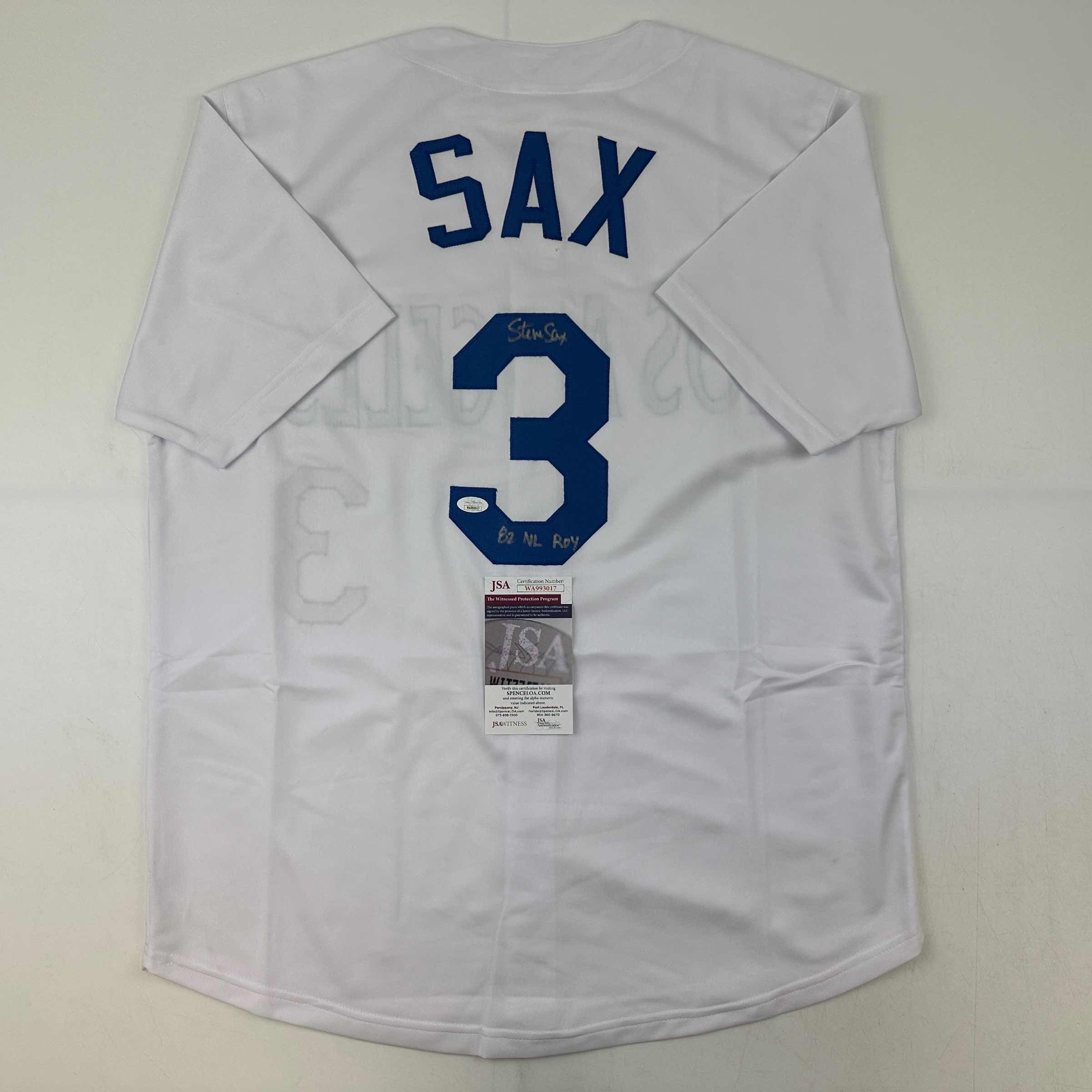 autographed-signed-steve-sax-los-angeles-la-white-baseball-jersey-jsa-coa