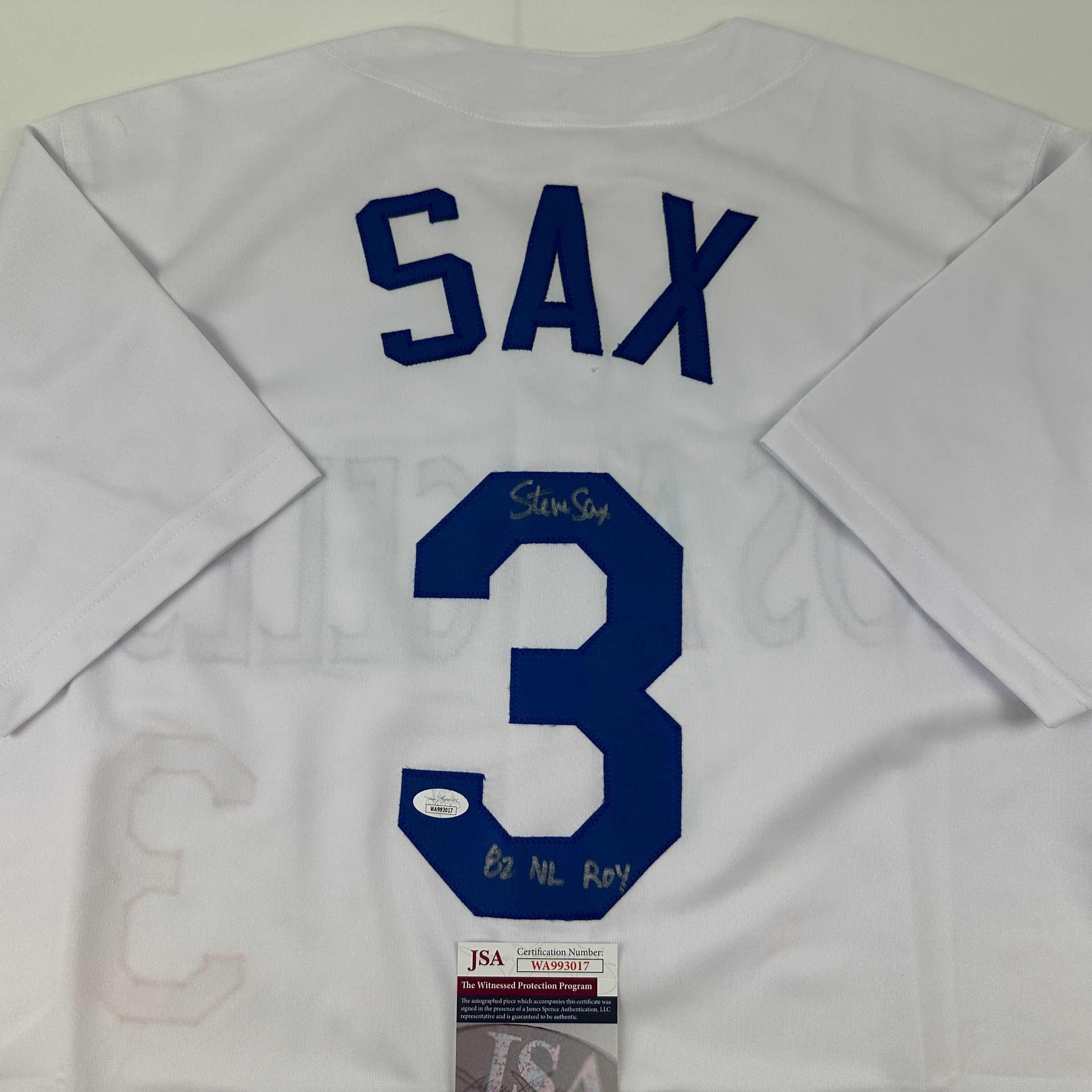 autographed-signed-steve-sax-los-angeles-la-white-baseball-jersey-jsa-coa