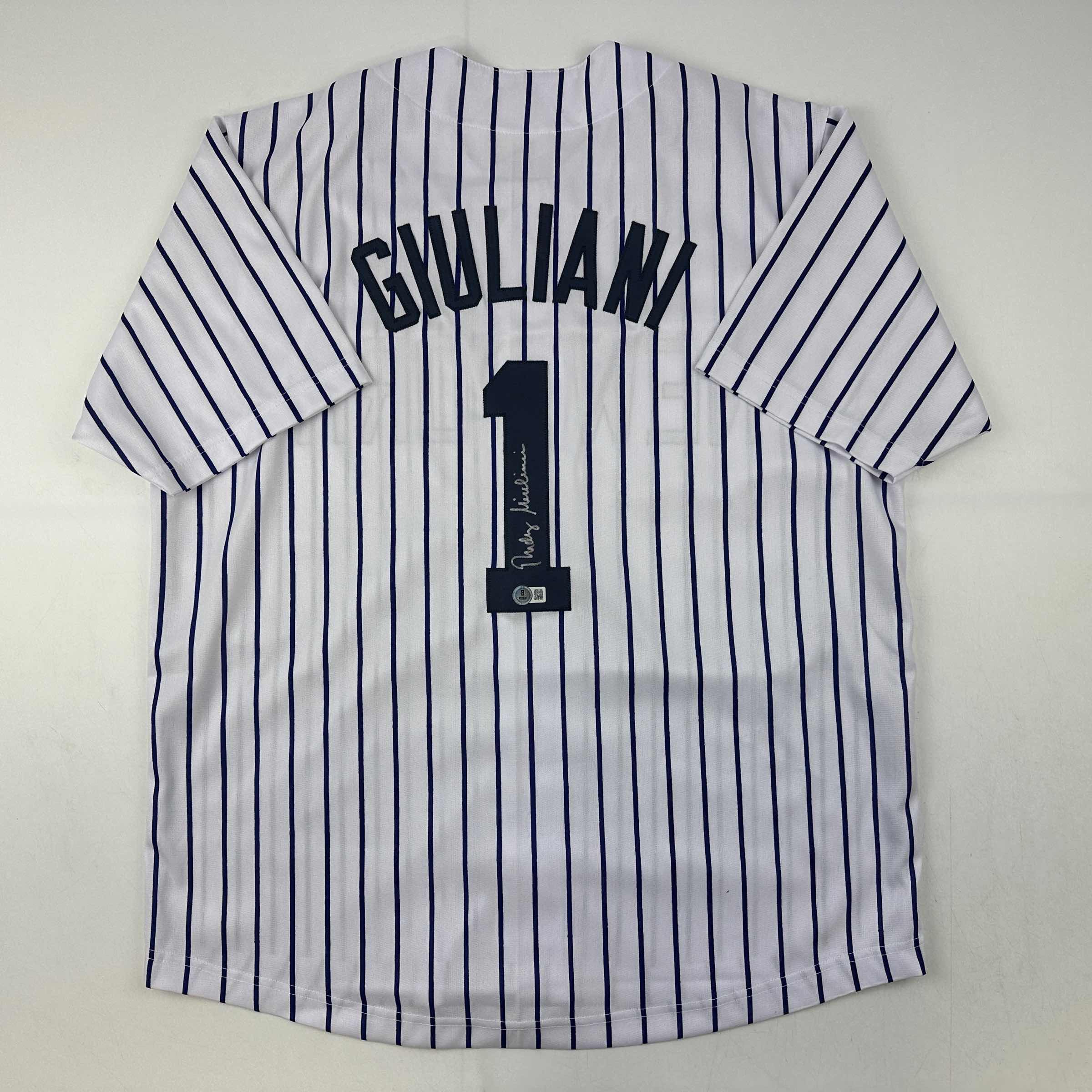 autographed-signed-rudy-giuliani-new-york-pinstripe-baseball-jersey-beckett-bas-coa