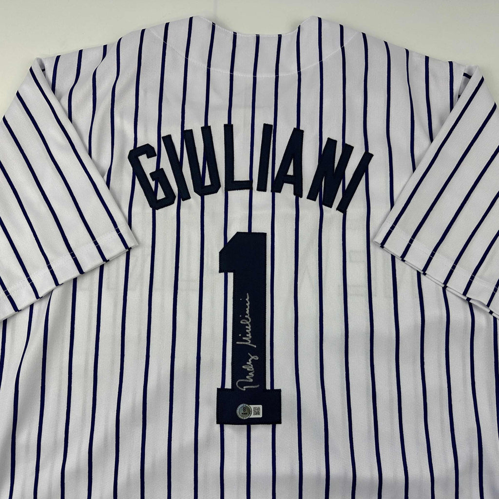 autographed-signed-rudy-giuliani-new-york-pinstripe-baseball-jersey-beckett-bas-coa