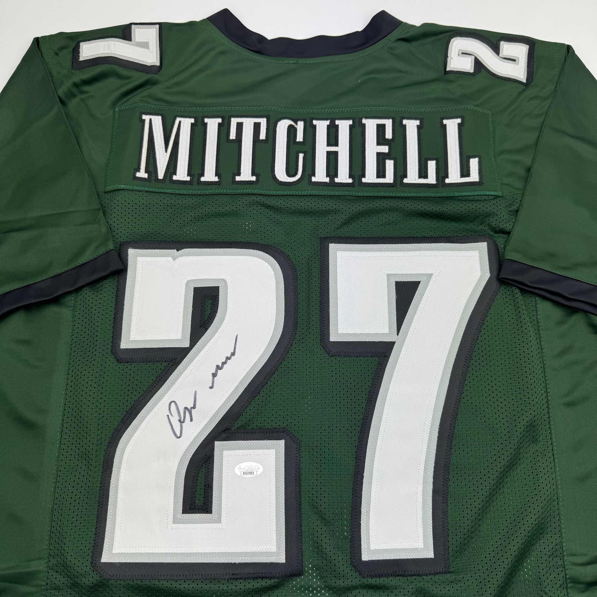 autographed-signed-quinyon-mitchell-philadelphia-green-football-jersey-jsa-coa