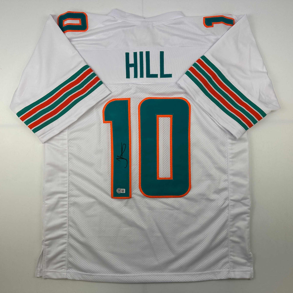 autographed-signed-tyreek-hill-miami-white-football-jersey-beckett-bas-coa