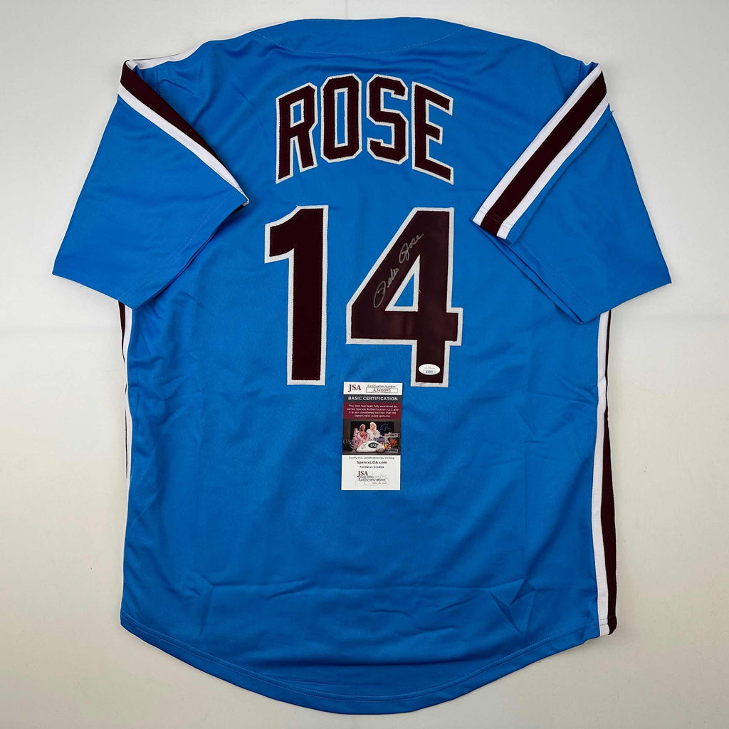 autographed-signed-pete-rose-philadelphia-retro-blue-baseball-jersey-jsa-coa
