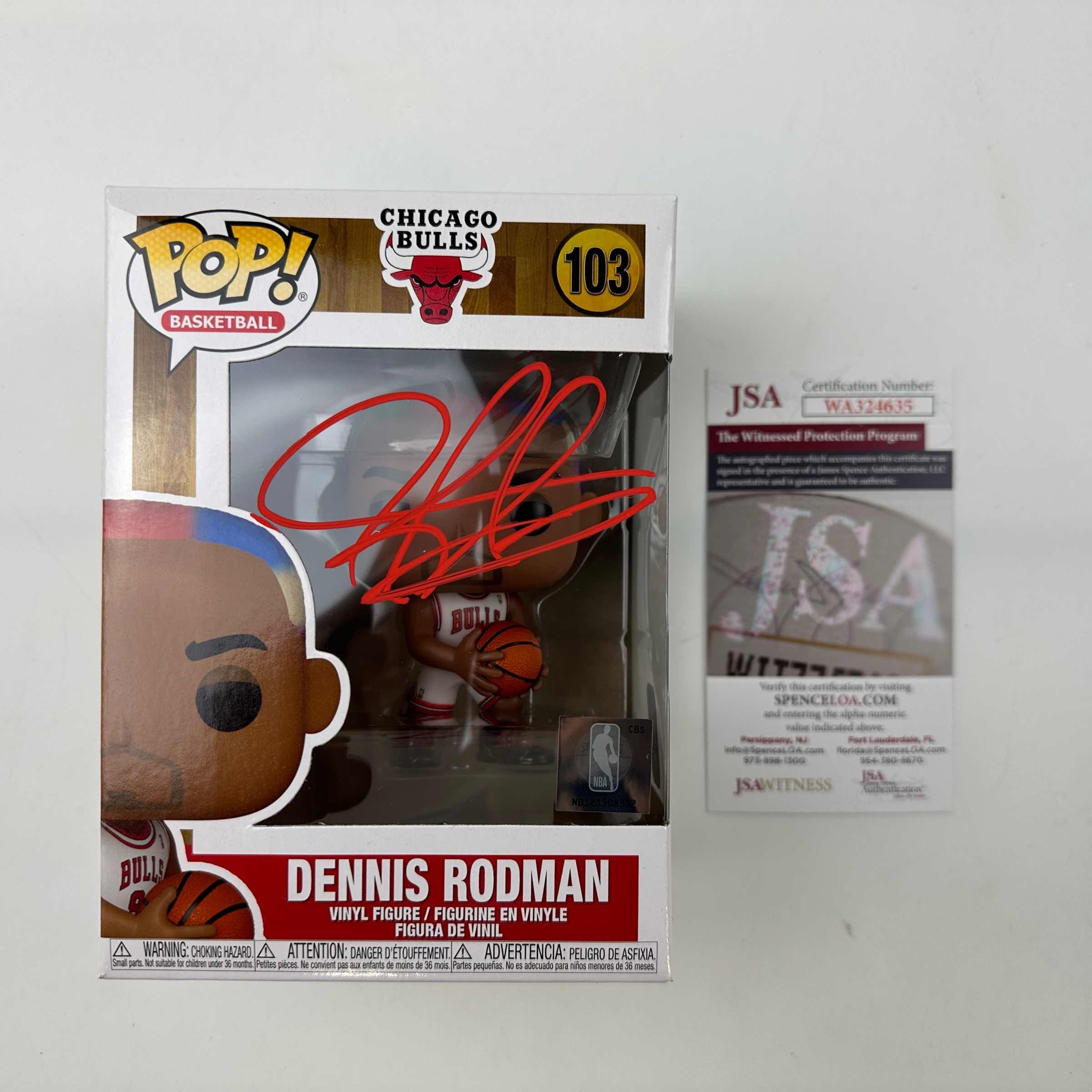 autographed-signed-dennis-rodman-chicago-bulls-basketball-funko-pop-103-figurine-jsa-coa