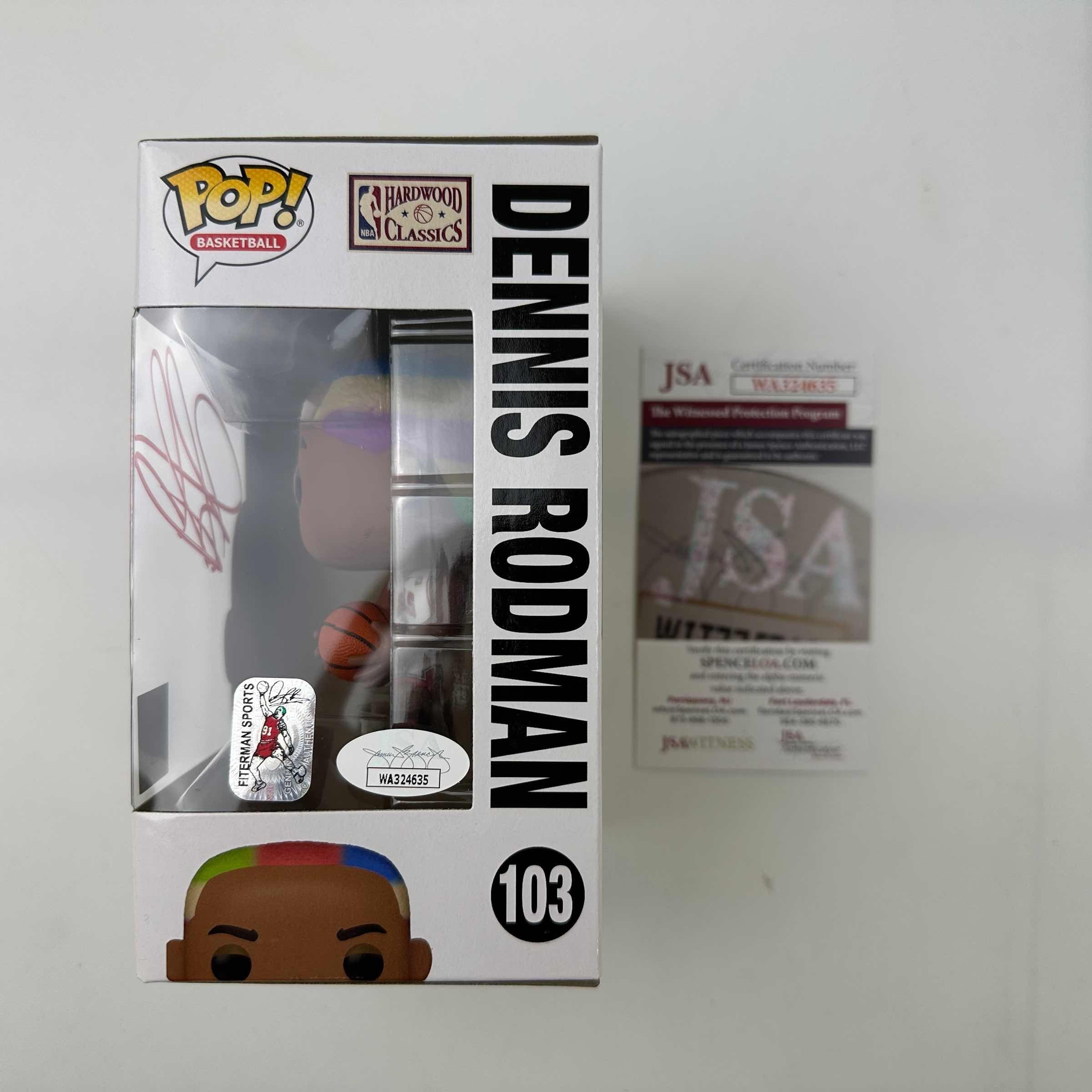 autographed-signed-dennis-rodman-chicago-bulls-basketball-funko-pop-103-figurine-jsa-coa