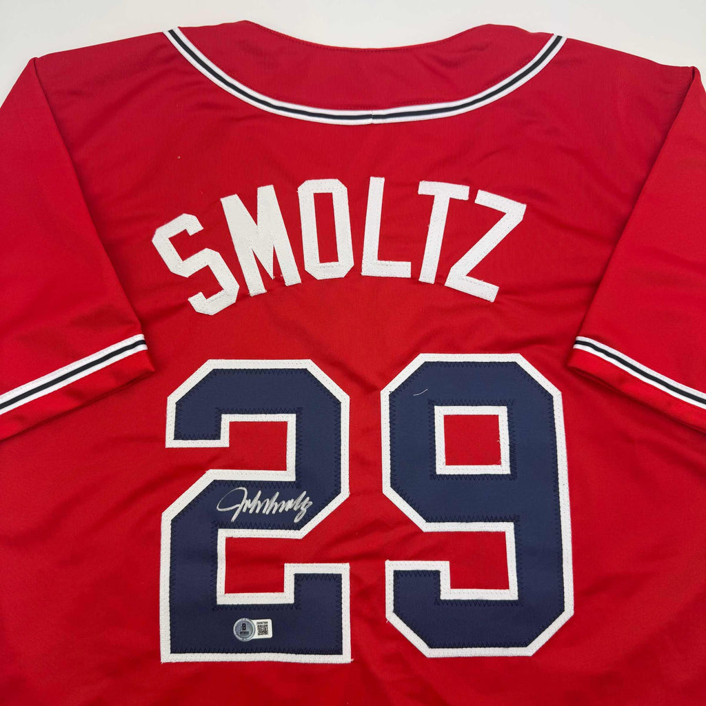 autographed-signed-john-smoltz-atlanta-red-baseball-jersey-beckett-bas-coa