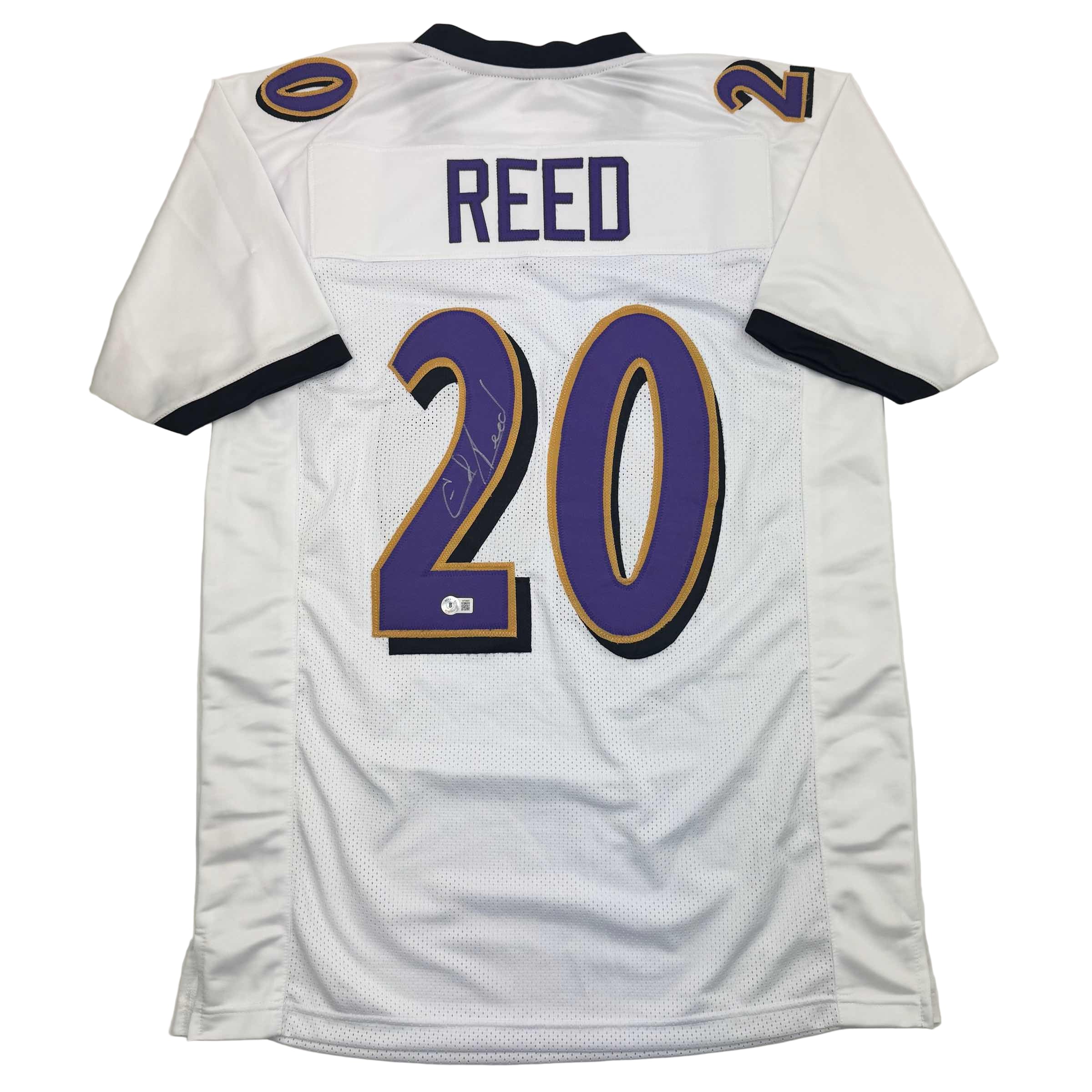 autographed-signed-ed-reed-baltimore-white-football-jersey-beckett-bas-coa