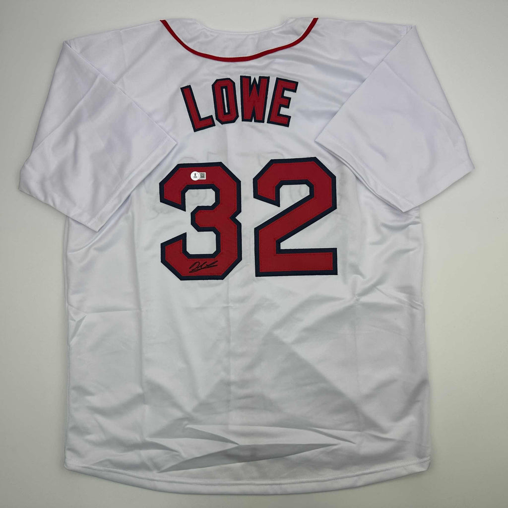 autographed-signed-derek-lowe-boston-white-baseball-jersey-beckett-bas-coa