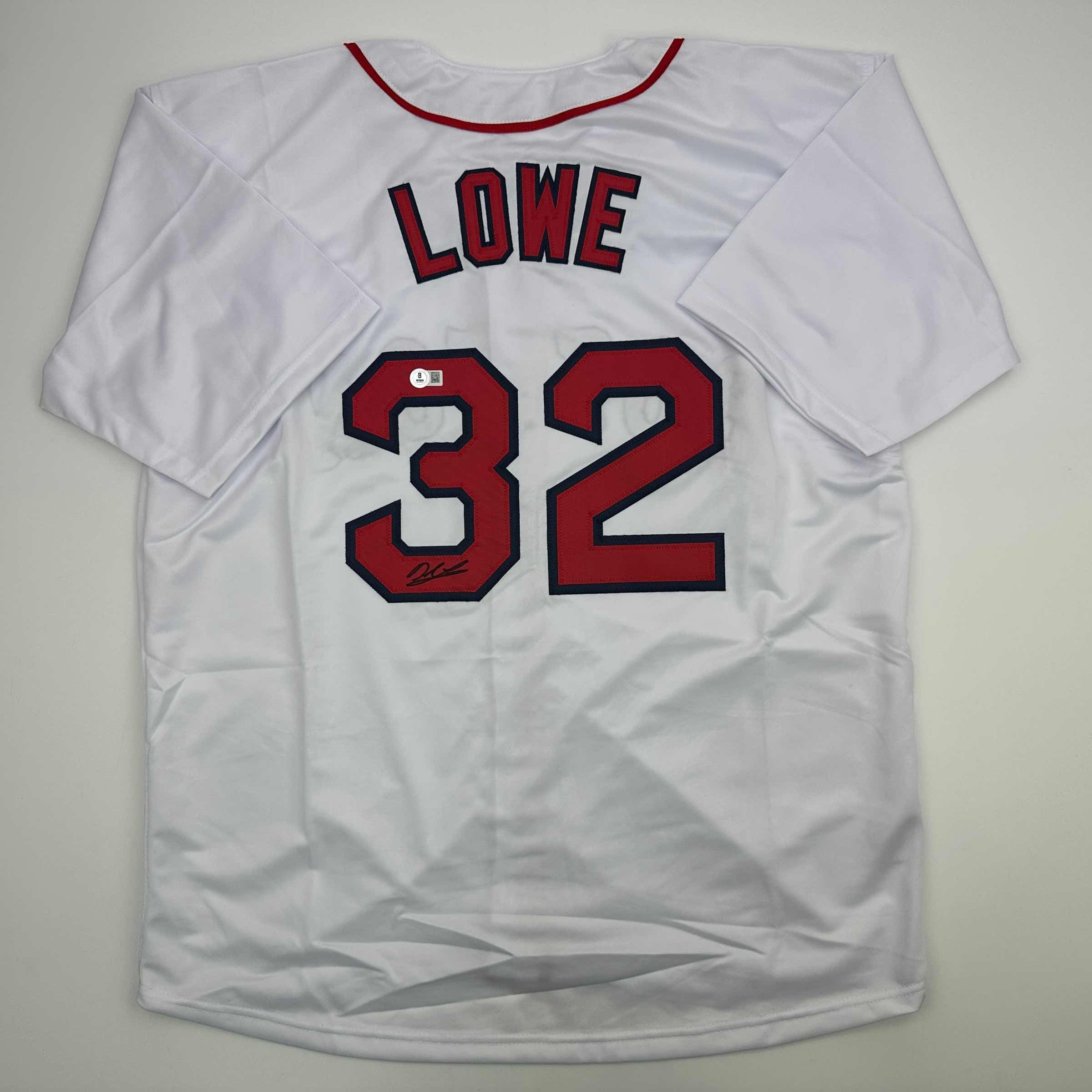 autographed-signed-derek-lowe-boston-white-baseball-jersey-beckett-bas-coa