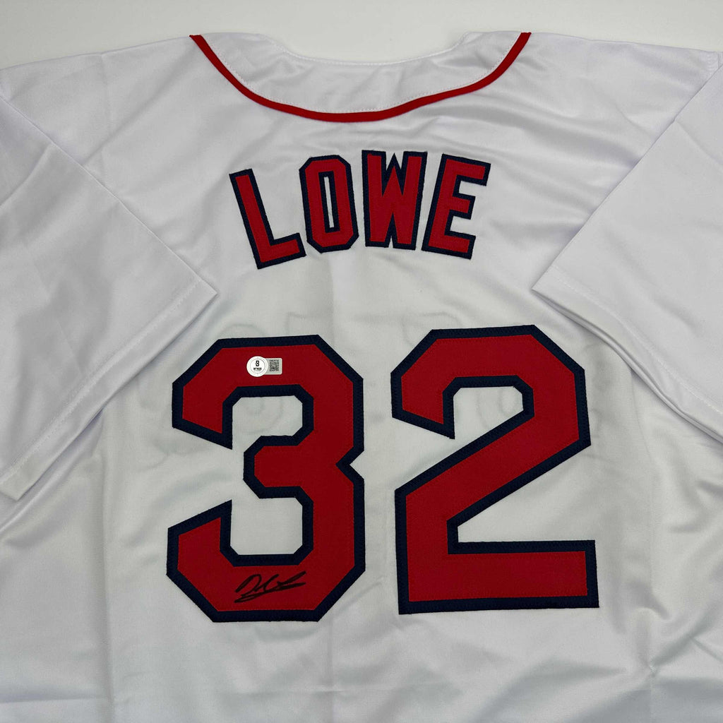 autographed-signed-derek-lowe-boston-white-baseball-jersey-beckett-bas-coa