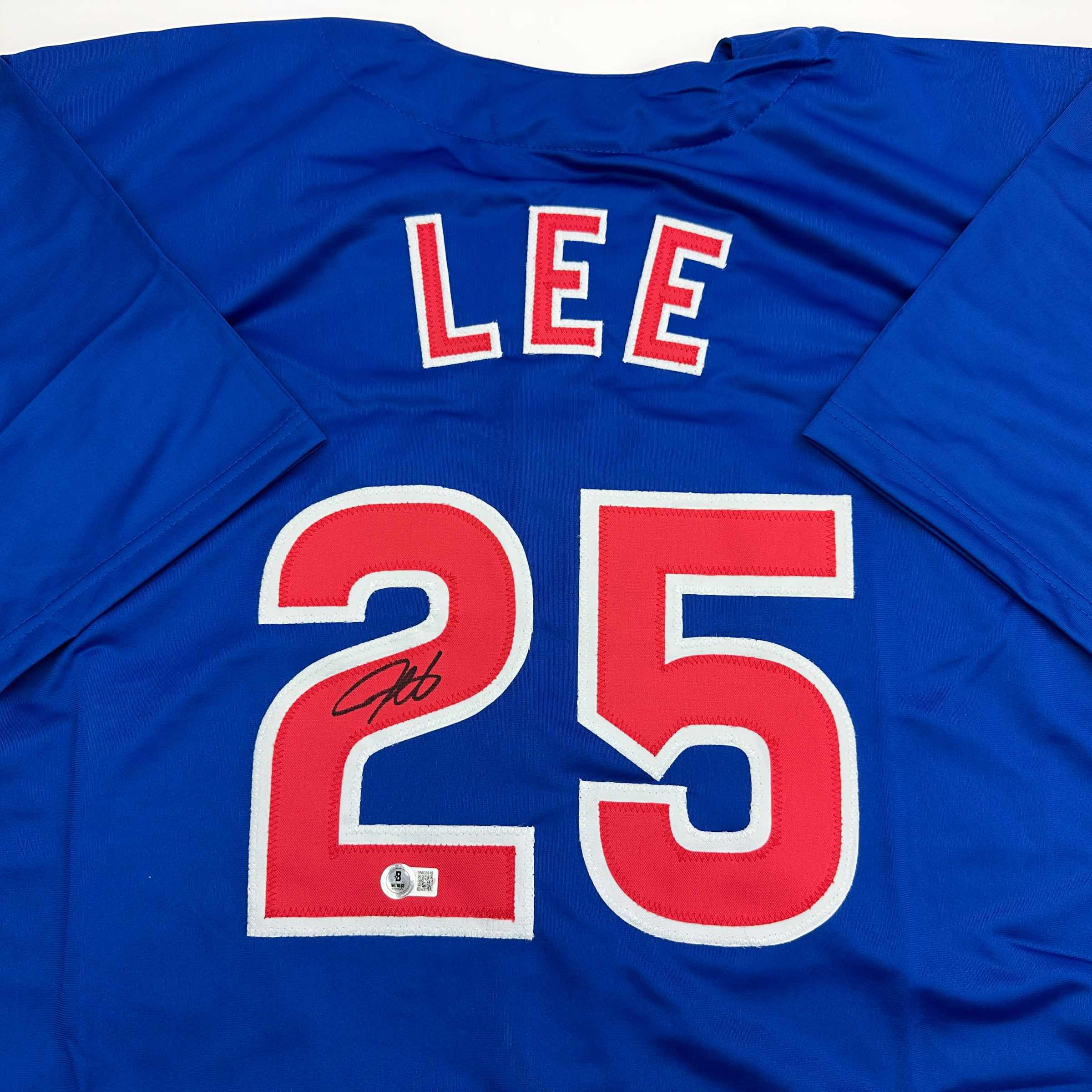 autographed-signed-derrek-lee-chicago-blue-baseball-jersey-beckett-bas-coa