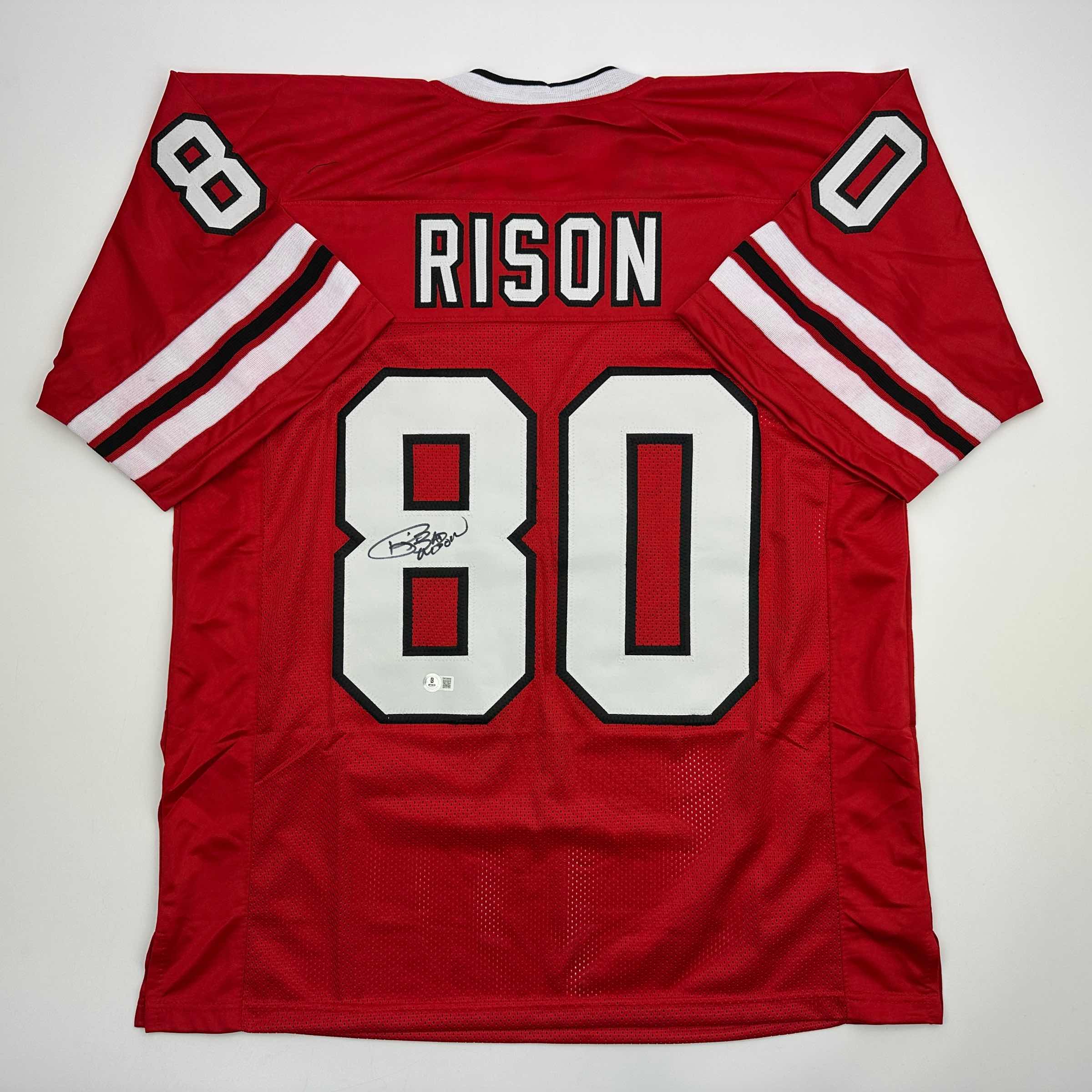 autographed-signed-andre-rison-atlanta-red-football-jersey-beckett-bas-coa