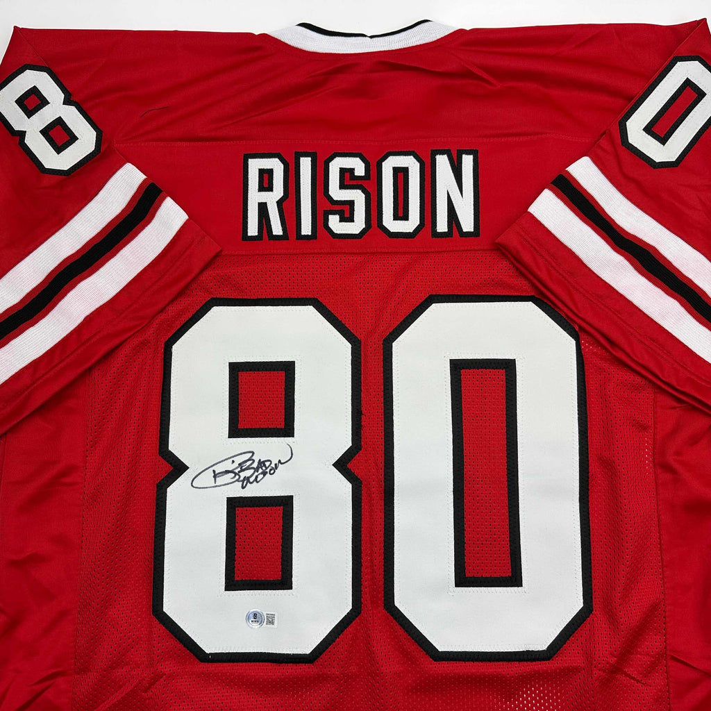 autographed-signed-andre-rison-atlanta-red-football-jersey-beckett-bas-coa