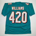 autographed-signed-ricky-williams-smoke-weed-everyday-puff-puff-run-420-inscribed-miami-teal-football-jersey-beckett-bas-coa