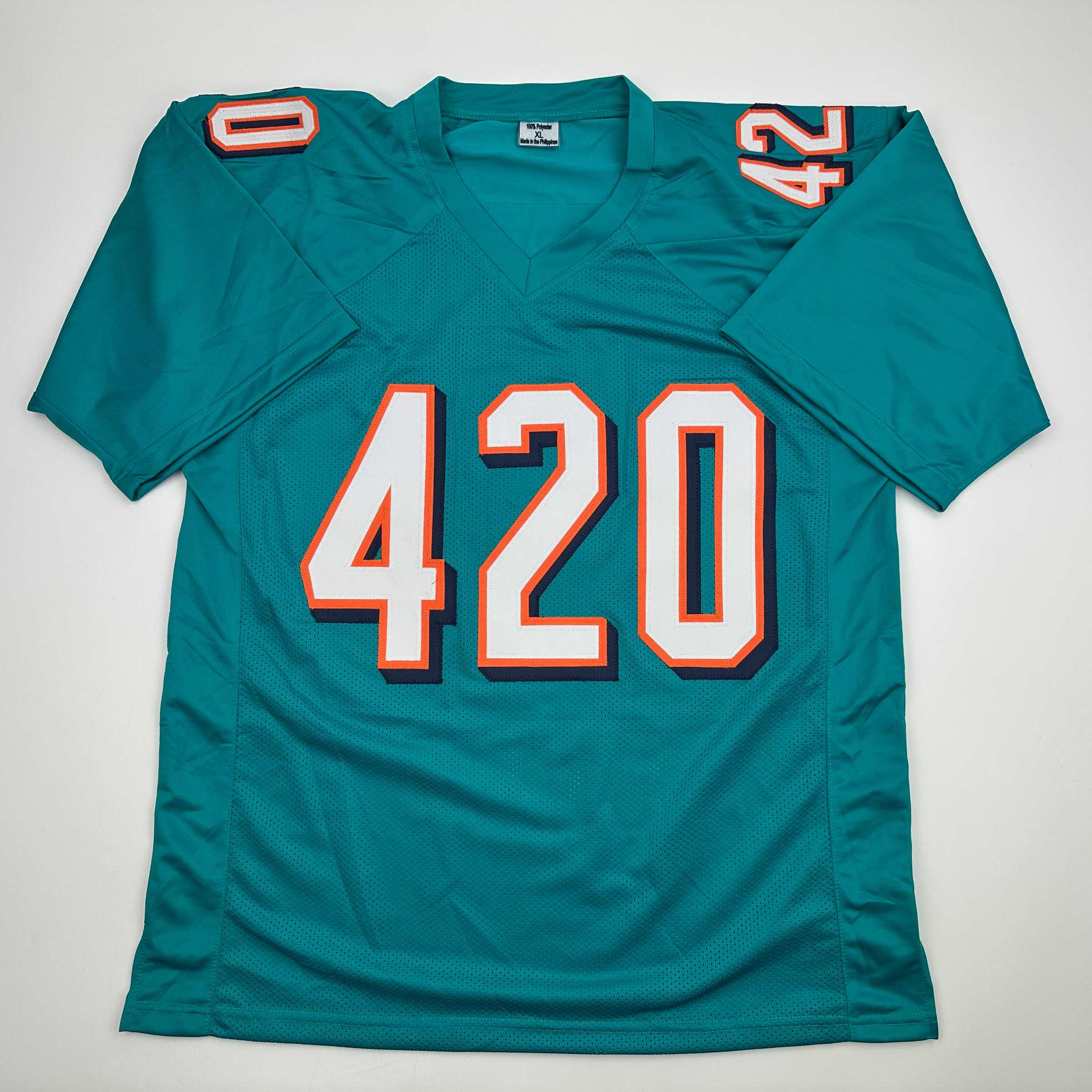 autographed-signed-ricky-williams-smoke-weed-everyday-puff-puff-run-420-inscribed-miami-teal-football-jersey-beckett-bas-coa