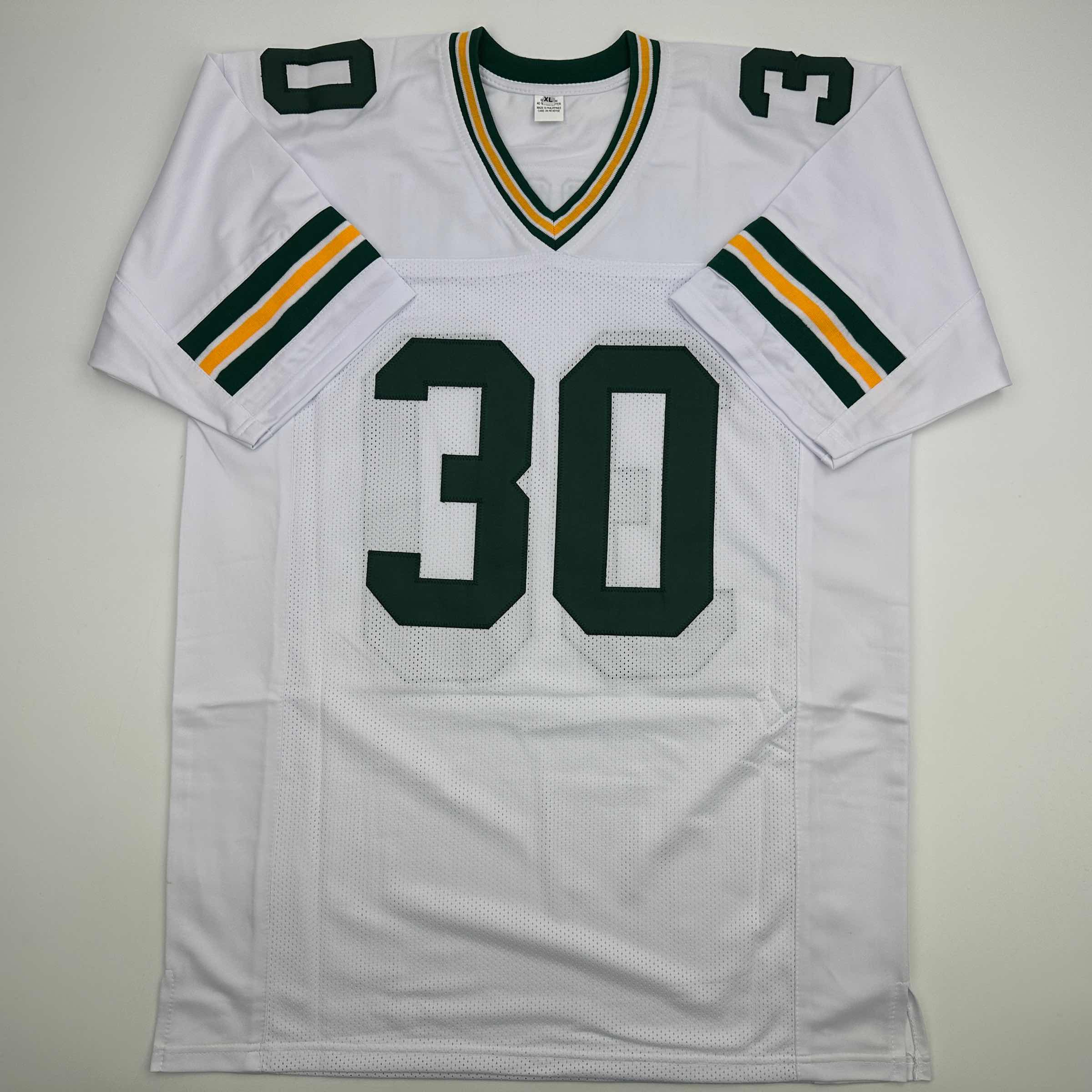 autographed-signed-chuck-mercein-ice-bowl-green-bay-white-football-jersey-jsa-coa