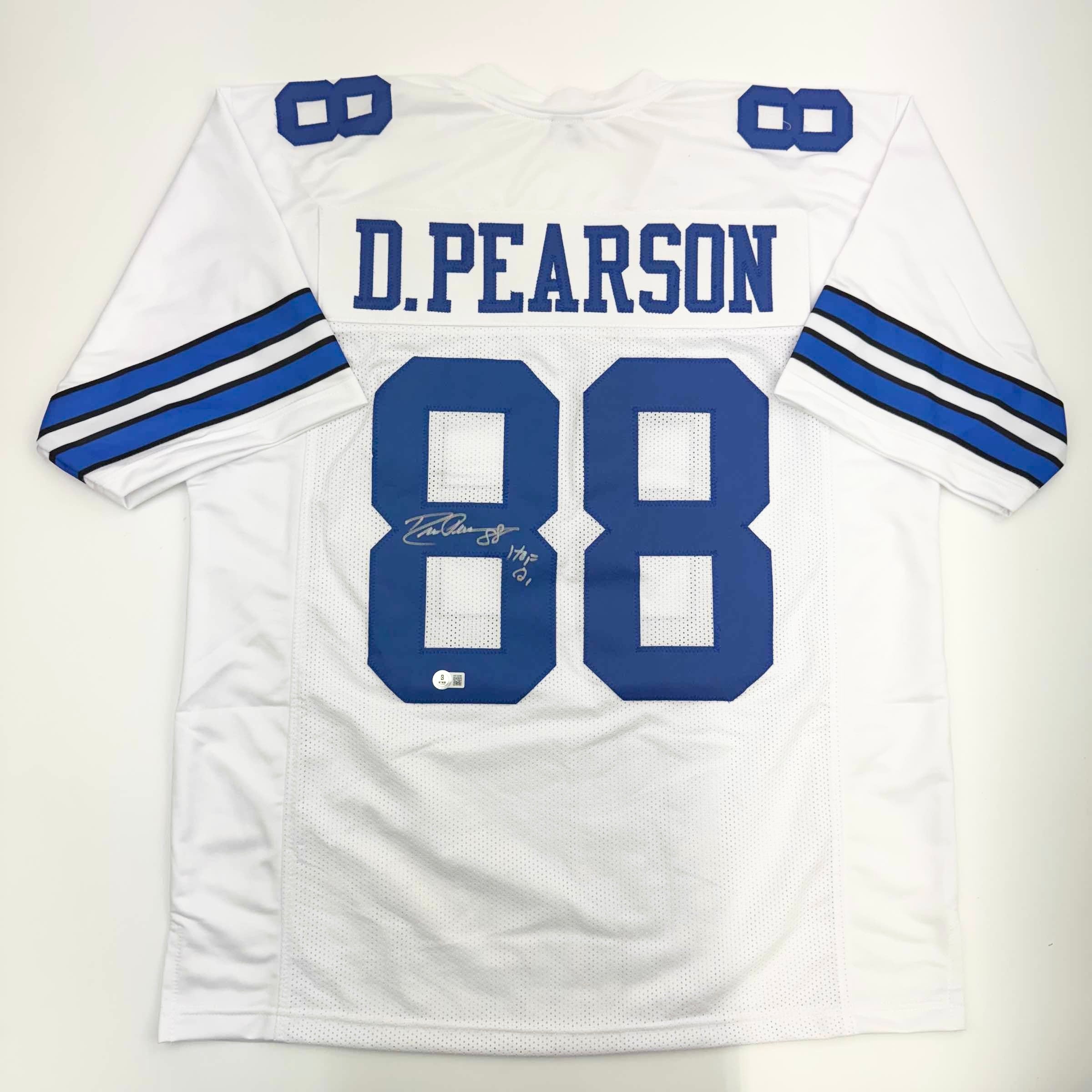 autographed-signed-drew-pearson-hof-21-dallas-white-football-jersey-beckett-bas-coa