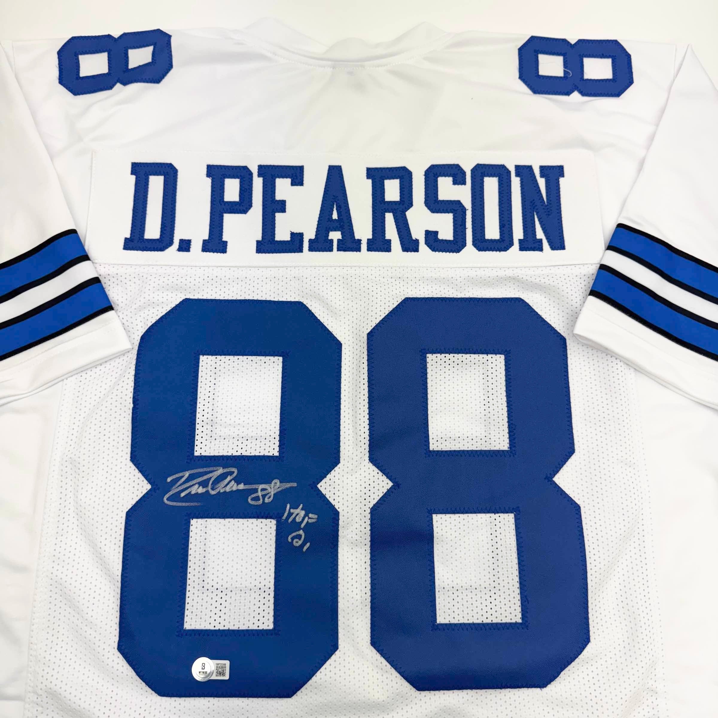 autographed-signed-drew-pearson-hof-21-dallas-white-football-jersey-beckett-bas-coa