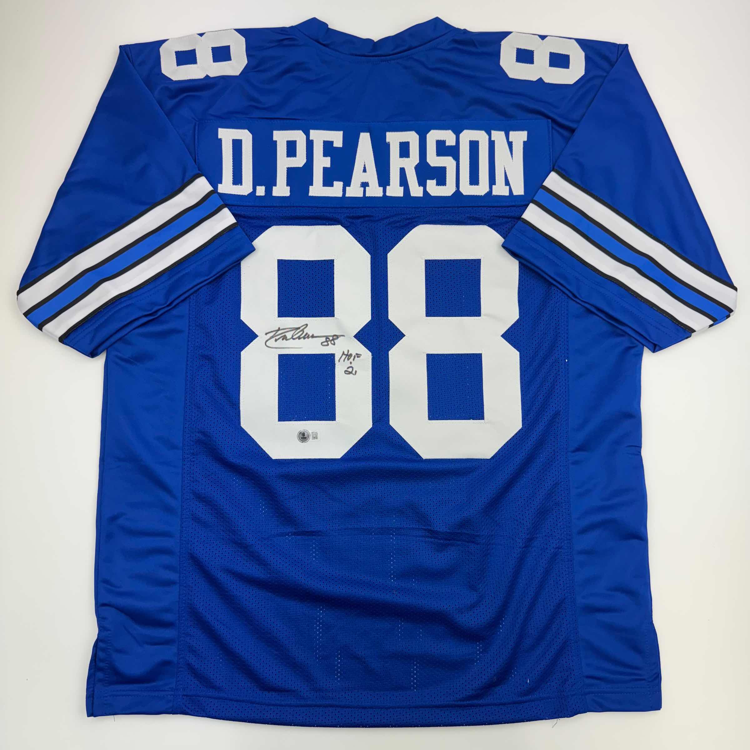 autographed-signed-drew-pearson-hof-21-dallas-blue-football-jersey-beckett-bas-coa