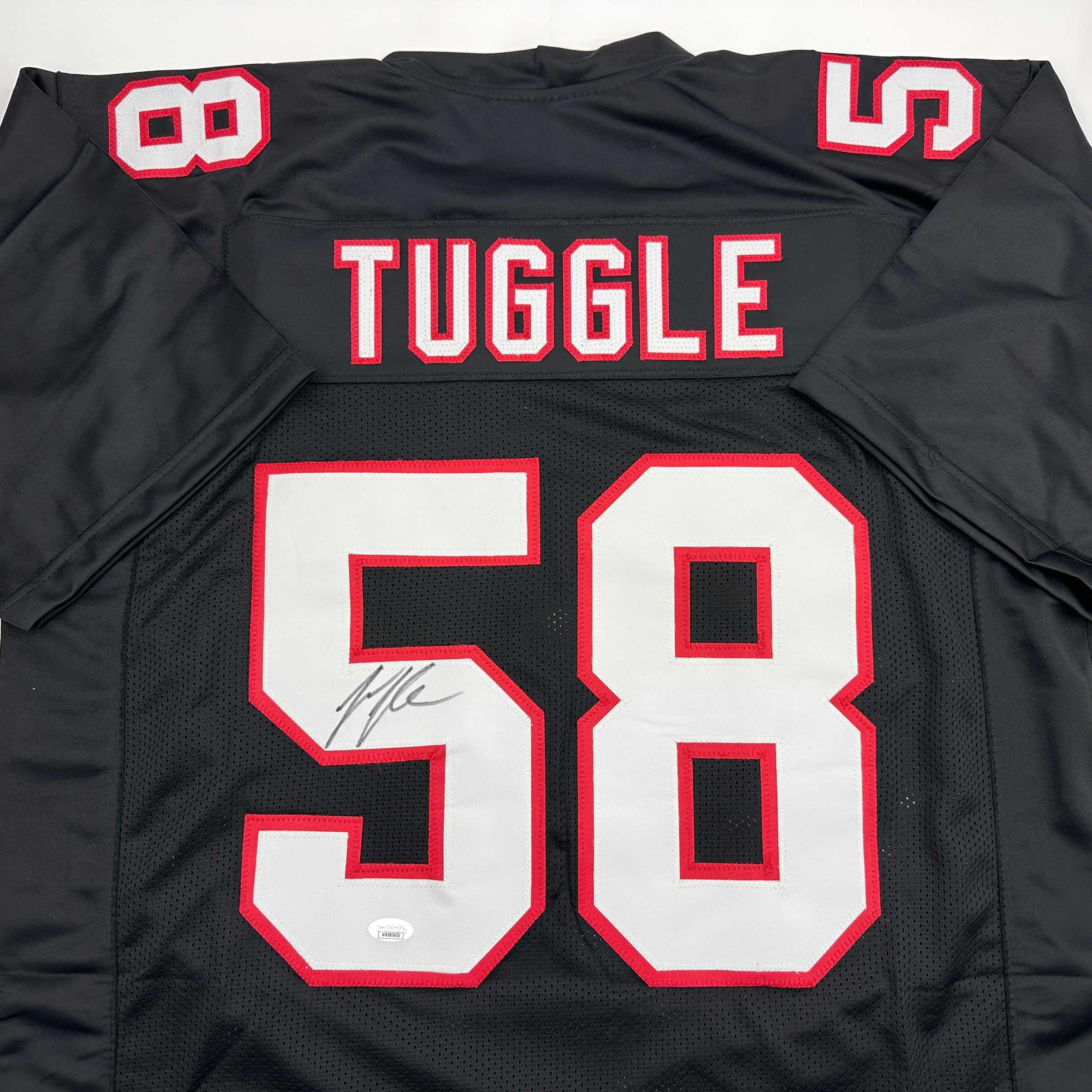 autographed-signed-jessie-tuggle-atlanta-black-football-jersey-jsa-coa
