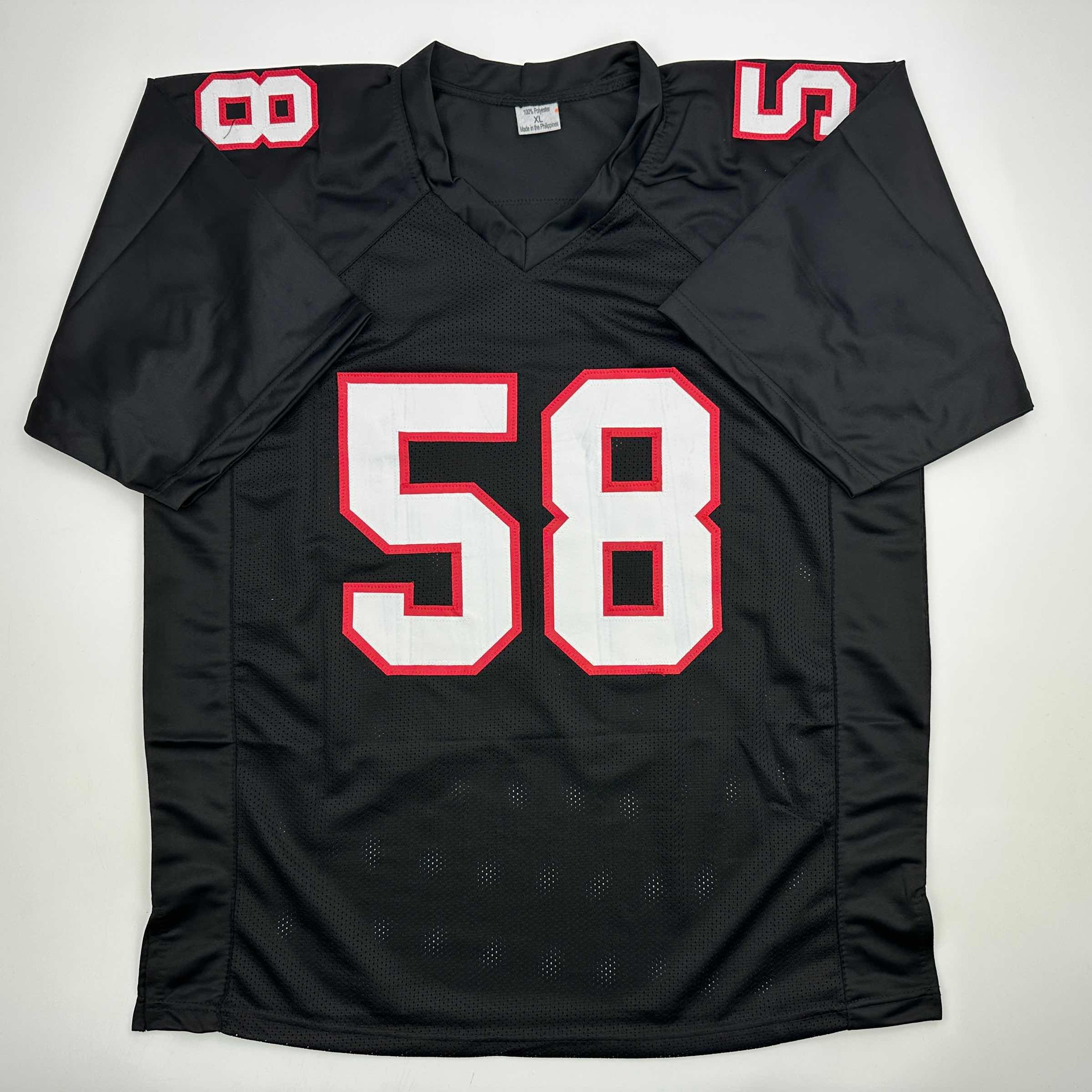 autographed-signed-jessie-tuggle-atlanta-black-football-jersey-jsa-coa