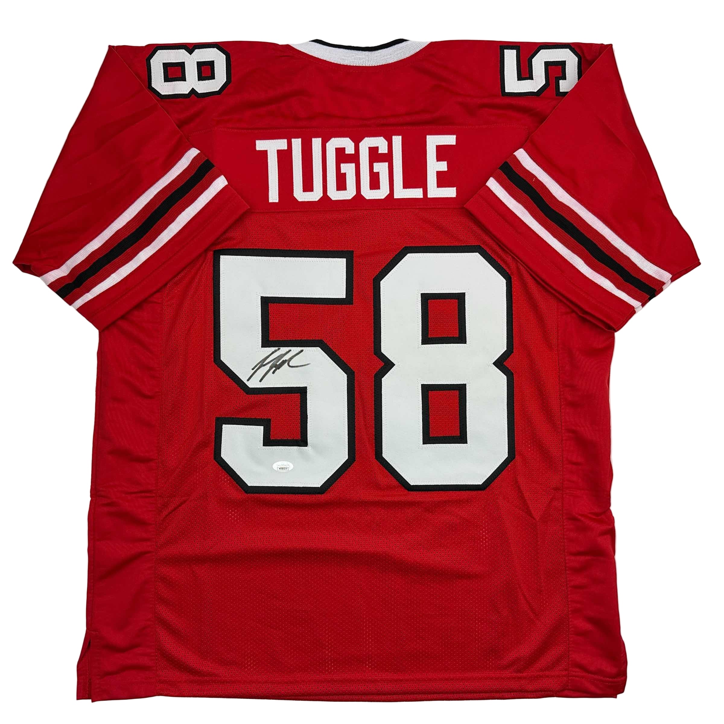 autographed-signed-jessie-tuggle-atlanta-red-football-jersey-jsa-coa