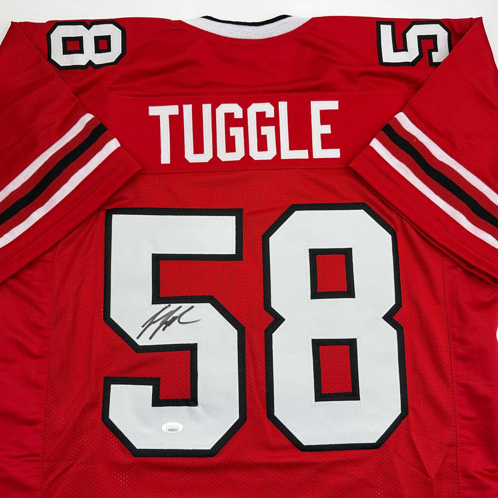 autographed-signed-jessie-tuggle-atlanta-red-football-jersey-jsa-coa