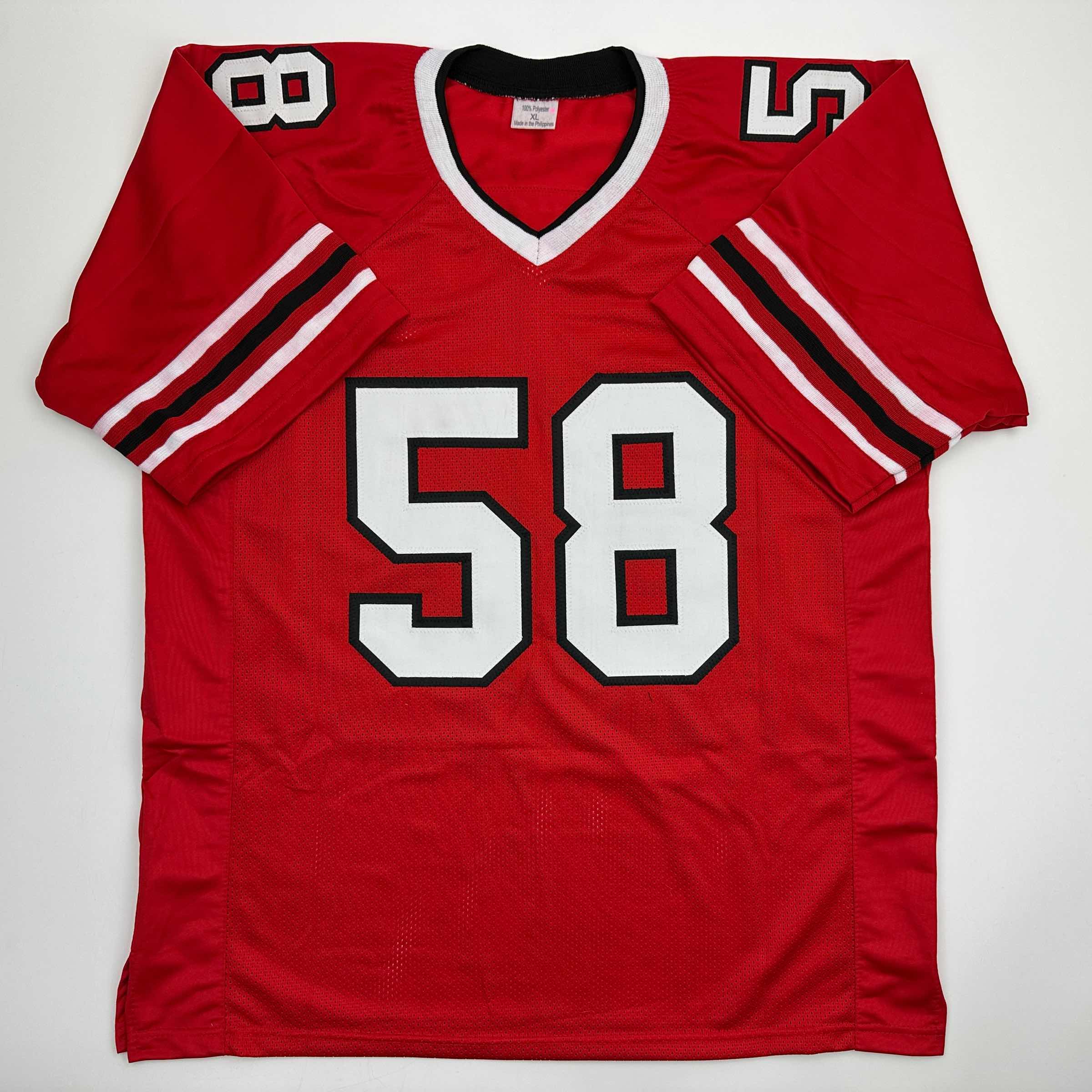 autographed-signed-jessie-tuggle-atlanta-red-football-jersey-jsa-coa