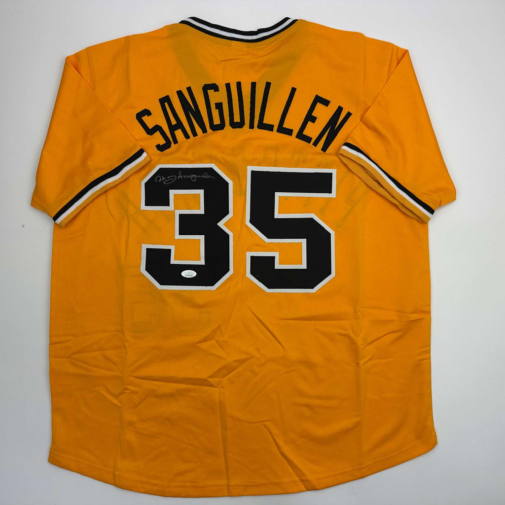 autographed-signed-manny-sanguillen-pittsburgh-yellow-baseball-jersey-jsa-coa