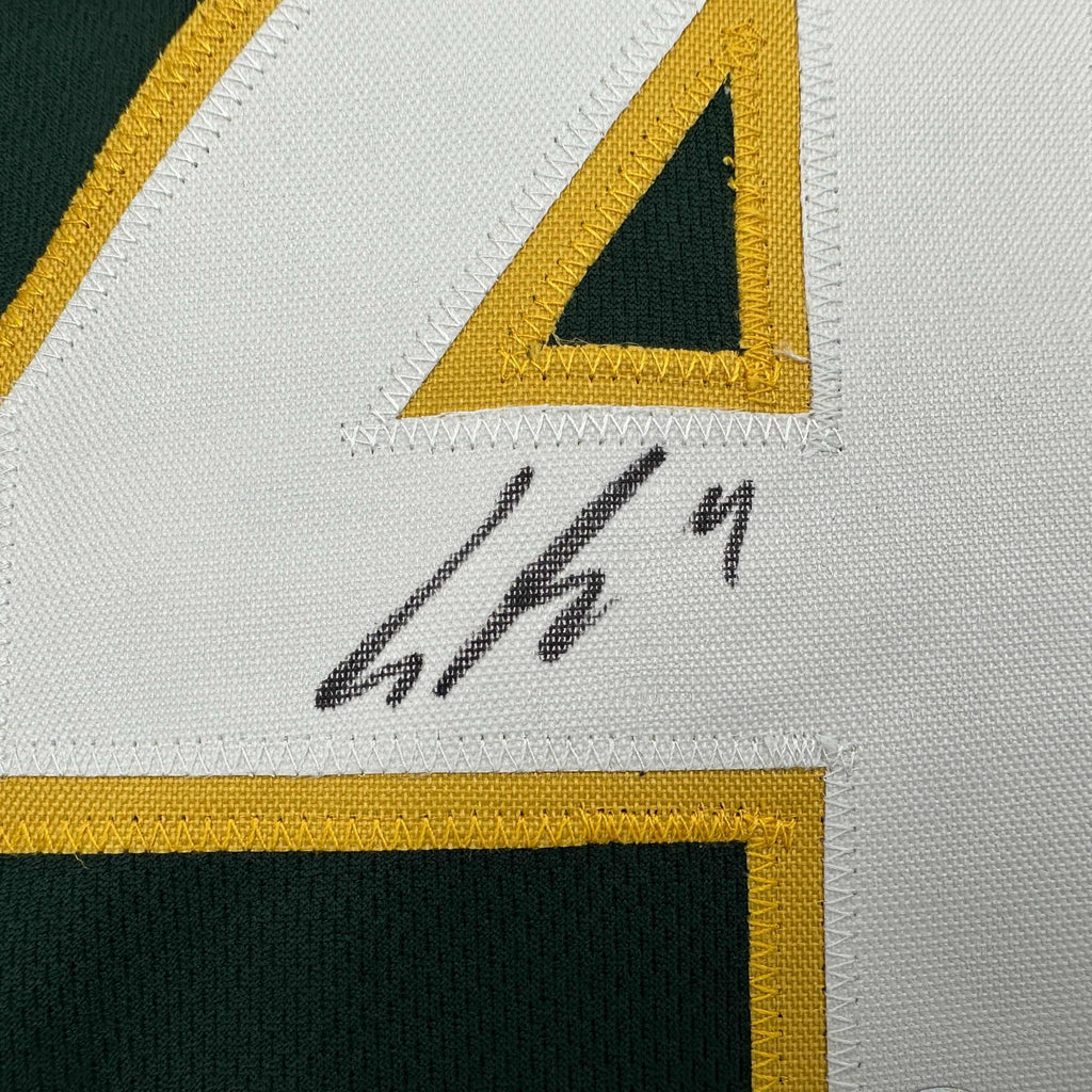 autographed-signed-lawrence-butler-oakland-green-baseball-jersey-beckett-bas-coa