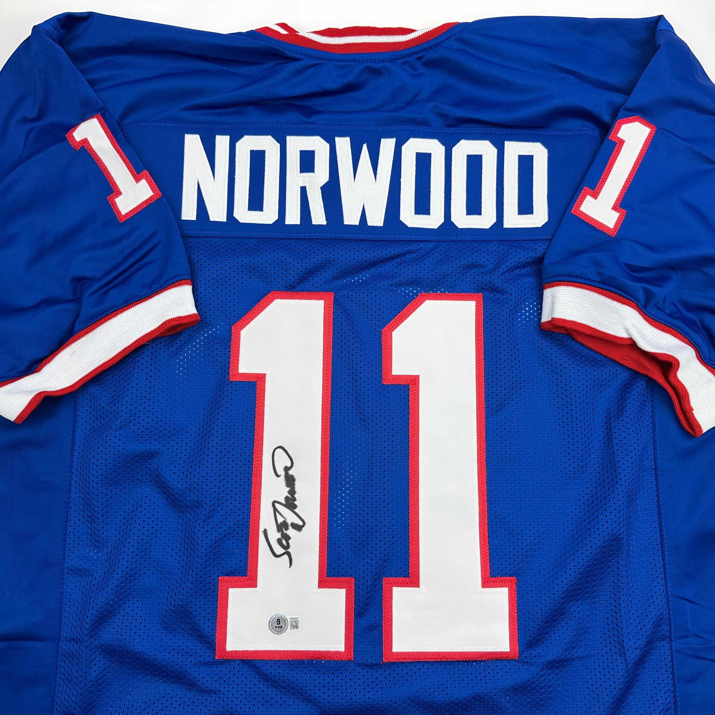 autographed-signed-scott-norwood-buffalo-blue-football-jersey-beckett-bas-coa