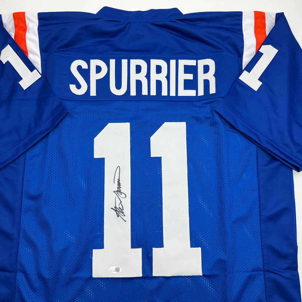 autographed-signed-steve-spurrier-florida-blue-college-football-jersey-jsa-coa
