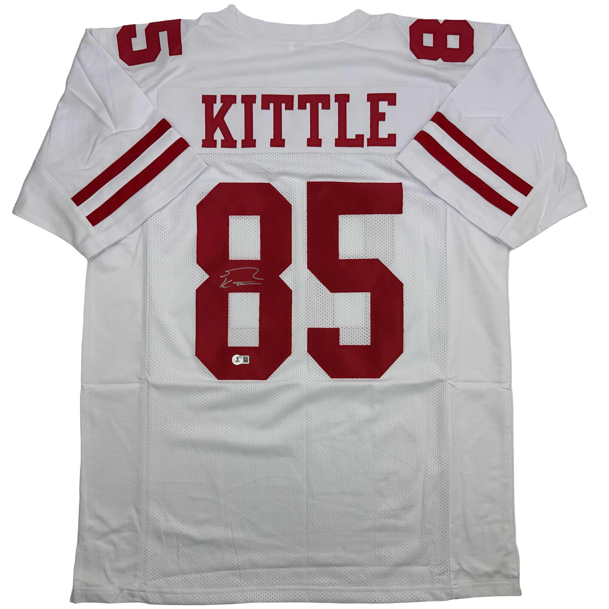 autographed-signed-george-kittle-san-francisco-white-football-jersey-beckett-bas-coa