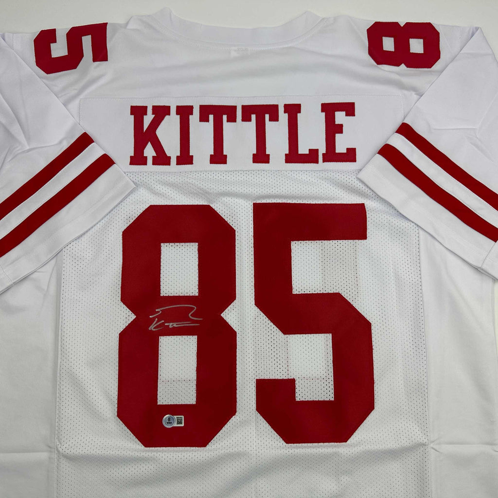 autographed-signed-george-kittle-san-francisco-white-football-jersey-beckett-bas-coa