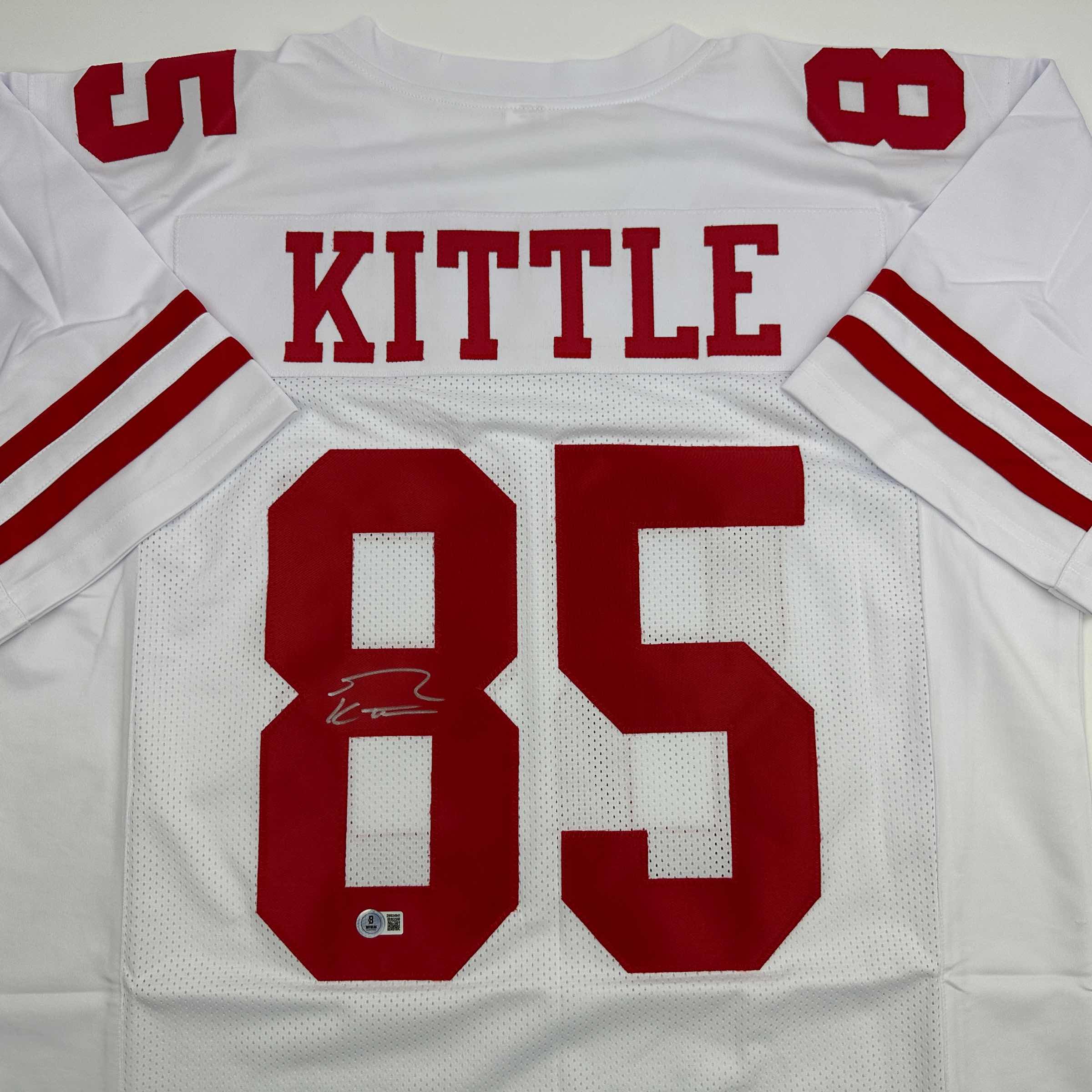 autographed-signed-george-kittle-san-francisco-white-football-jersey-beckett-bas-coa