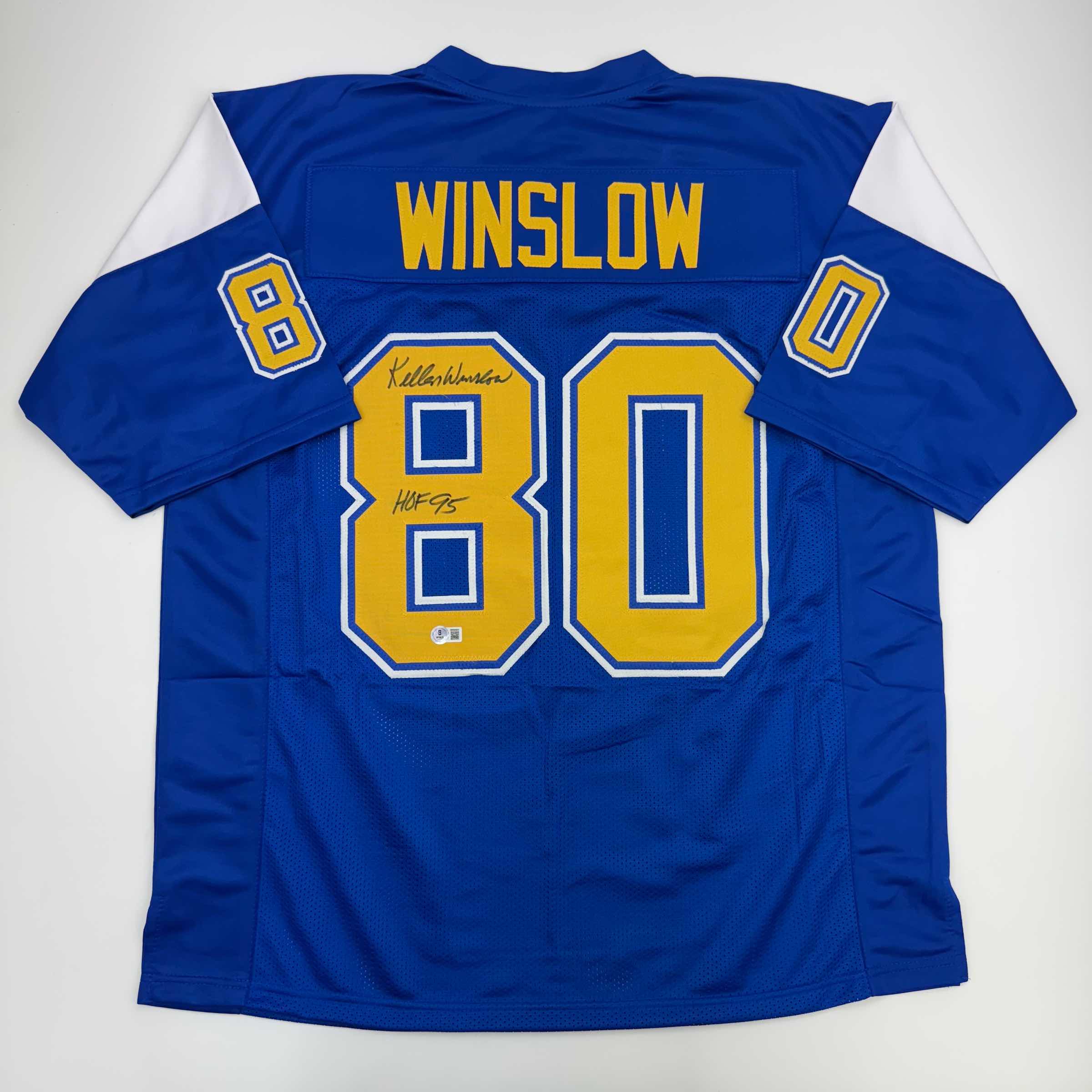 autographed-signed-kellen-winslow-hof-95-san-diego-chargers-blue-yellow-football-jersey-beckett-bas-coa