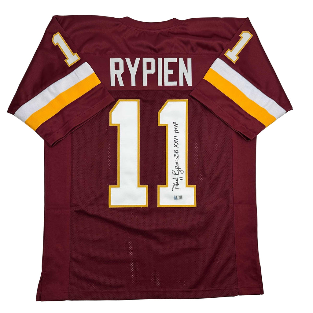 autographed-signed-mark-rypien-sb-xxvi-mvp-washington-burgundy-football-jersey-beckett-bas-coa
