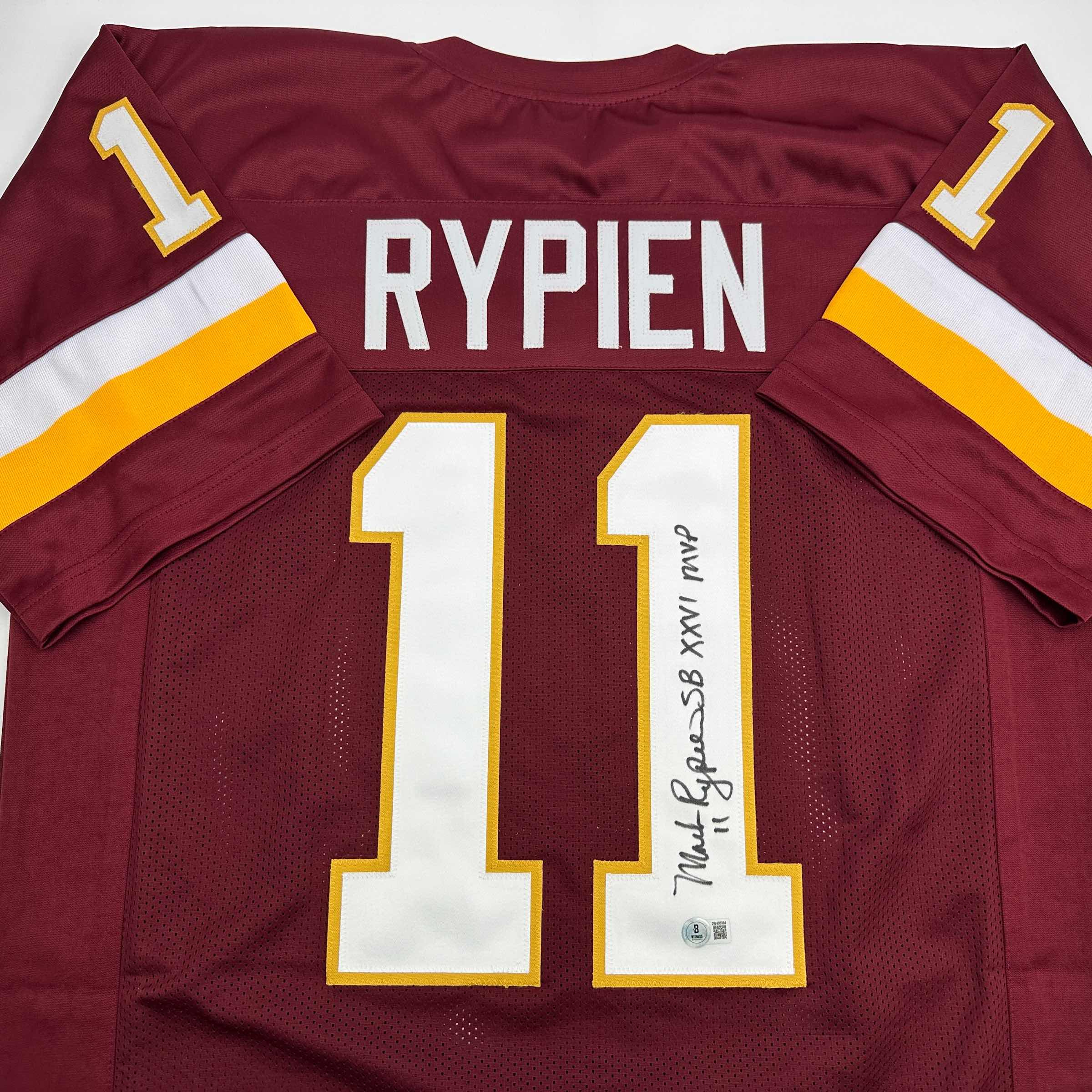 autographed-signed-mark-rypien-sb-xxvi-mvp-washington-burgundy-football-jersey-beckett-bas-coa