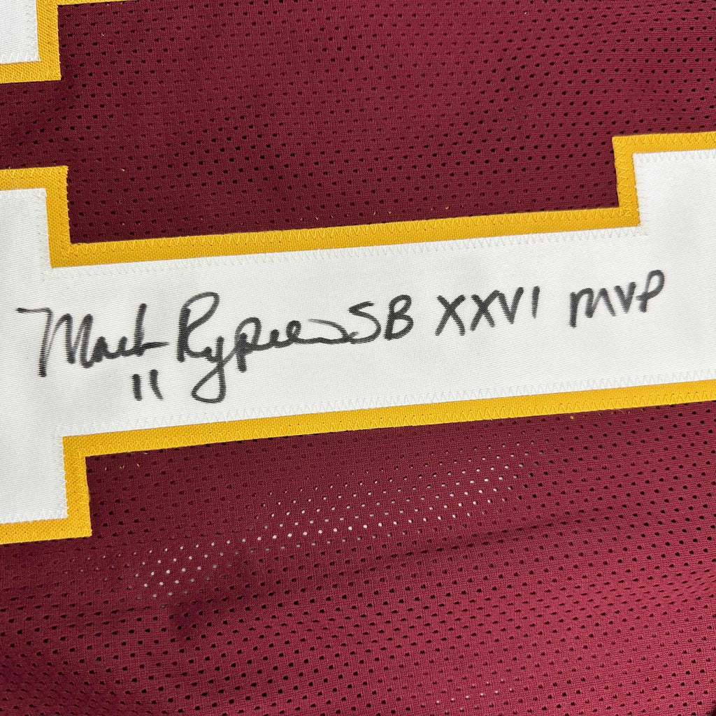 autographed-signed-mark-rypien-sb-xxvi-mvp-washington-burgundy-football-jersey-beckett-bas-coa