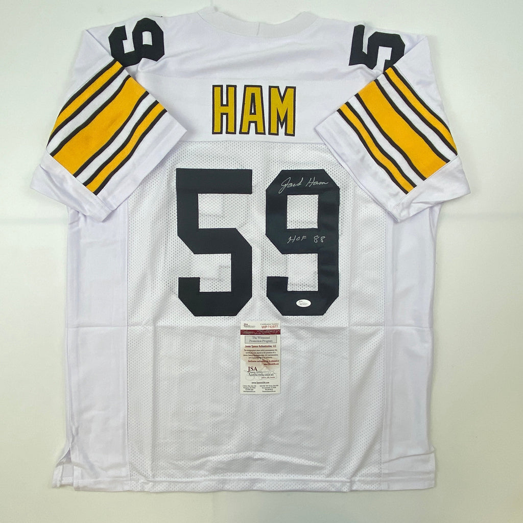autographed-signed-jack-ham-hof-88-pittsburgh-white-football-jersey-jsa-coa